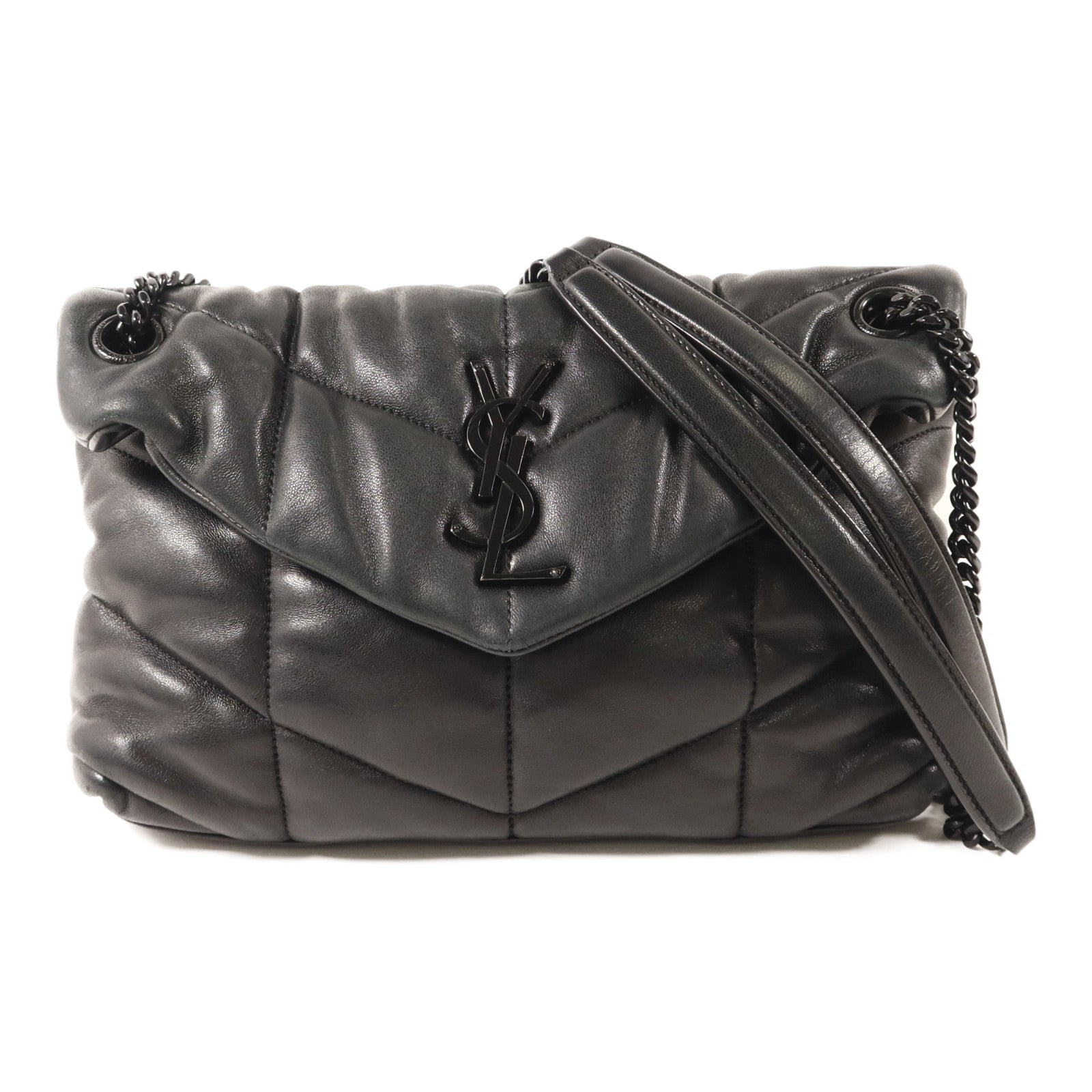SAINT LAURENT 羊皮皮革Shoulder Bag銀扣手挽肩背兩用袋