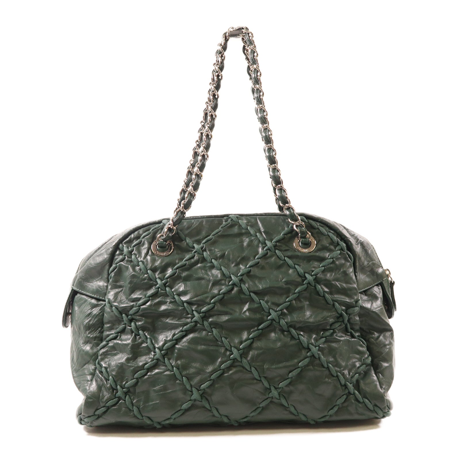 CHANEL 牛皮皮革Shoulder Bag銀扣鏈帶肩背袋綠色