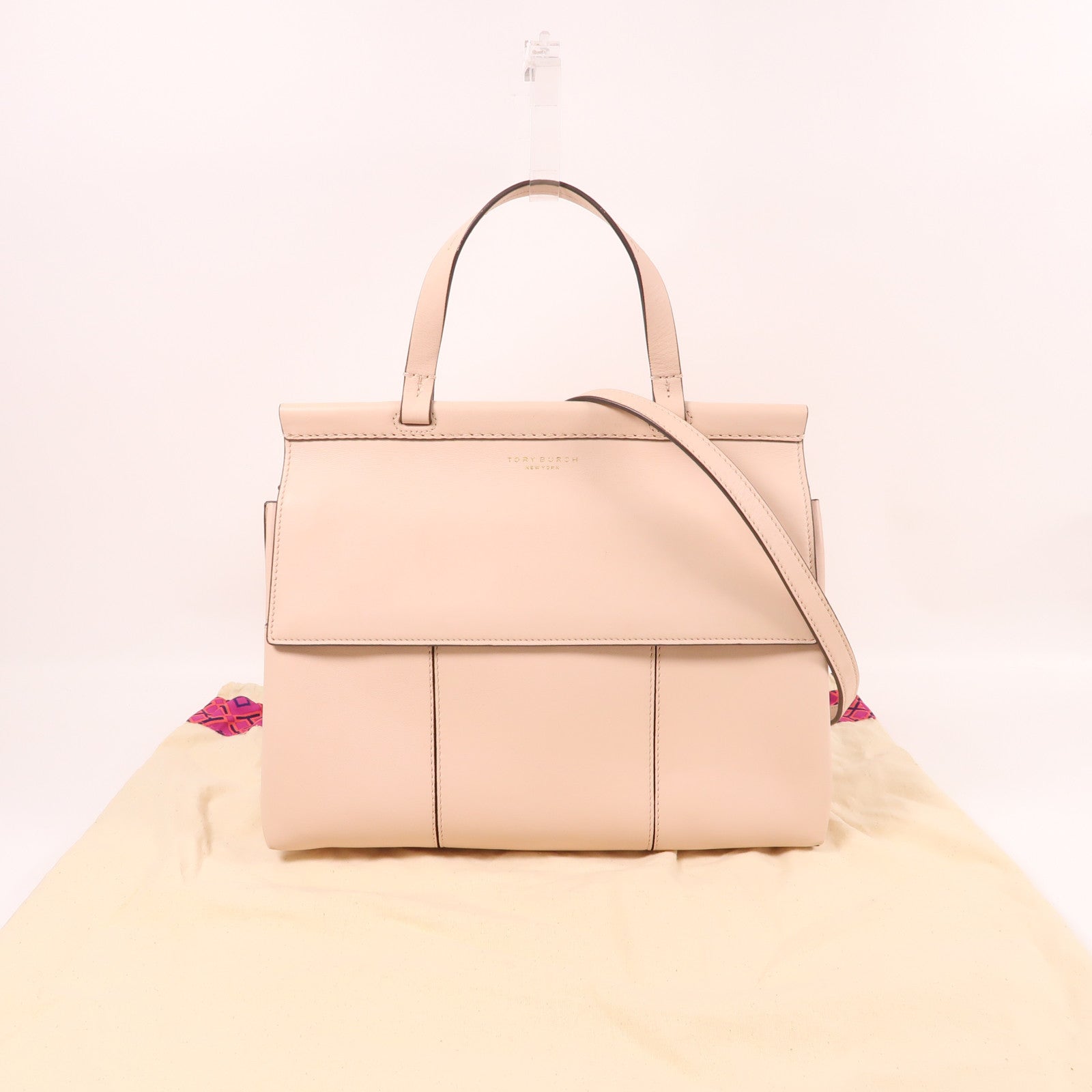 牛皮皮革Shoulder Bag金扣手挽肩背兩用袋粉紅色