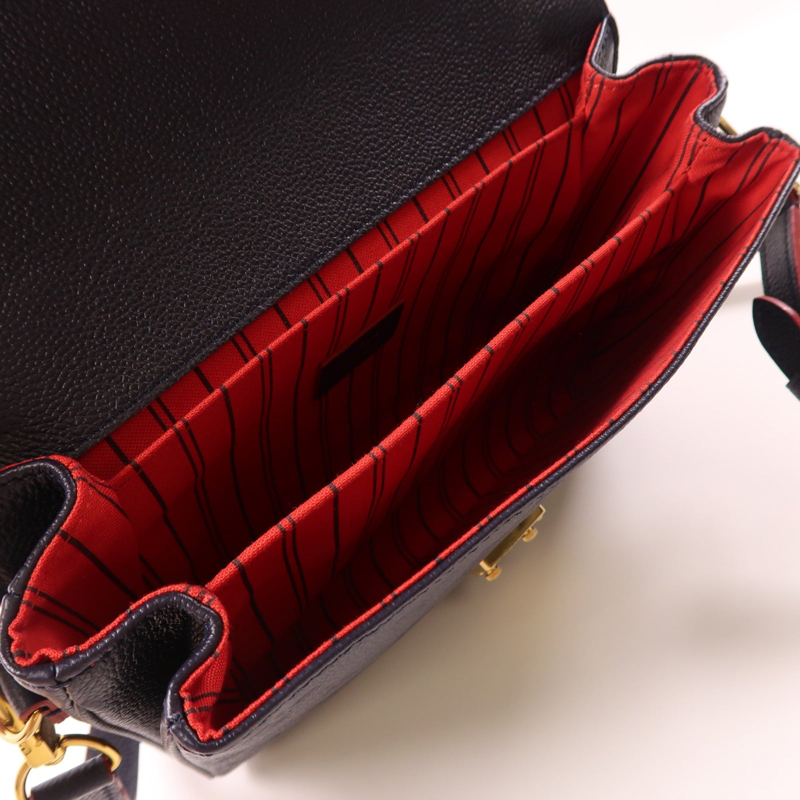 LOUIS VUITTON Monogram Empreinte Pochette Metis金扣手挽肩背兩用袋深藍色