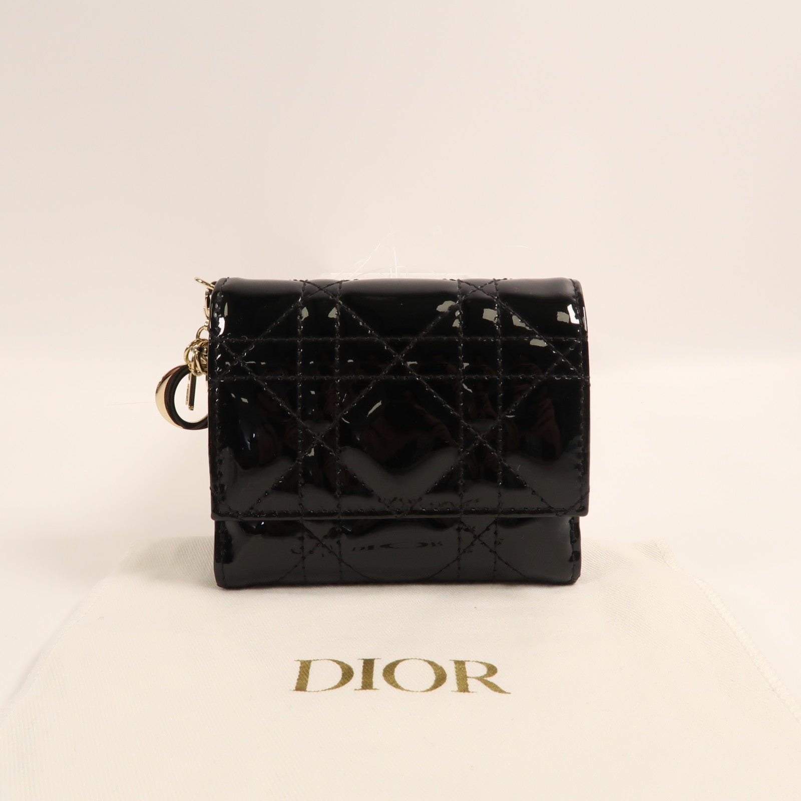 Dior 漆皮皮革Wallet金扣折疊錢包黑色
