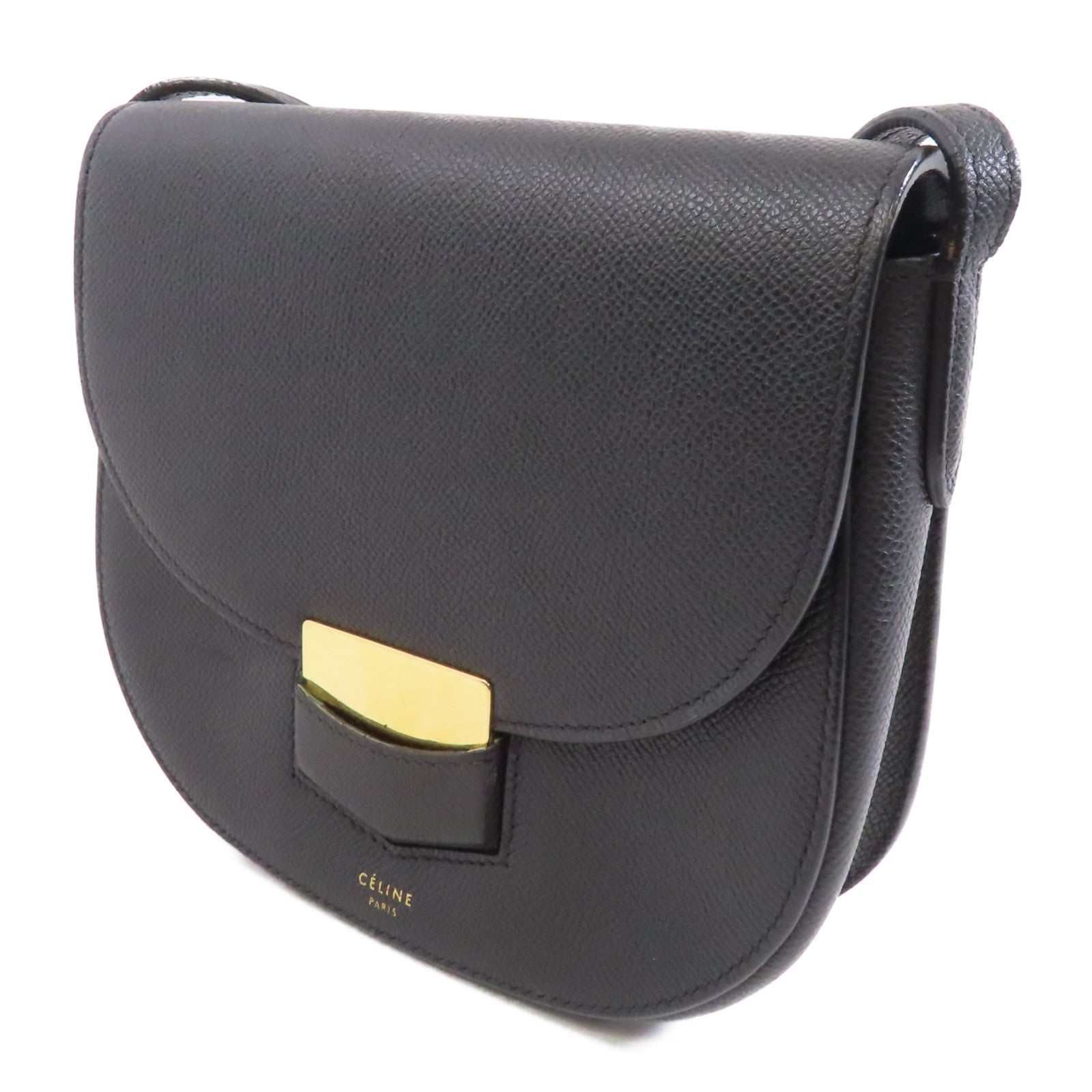 CELINE 牛皮皮革Trotteur金扣肩背袋黑色