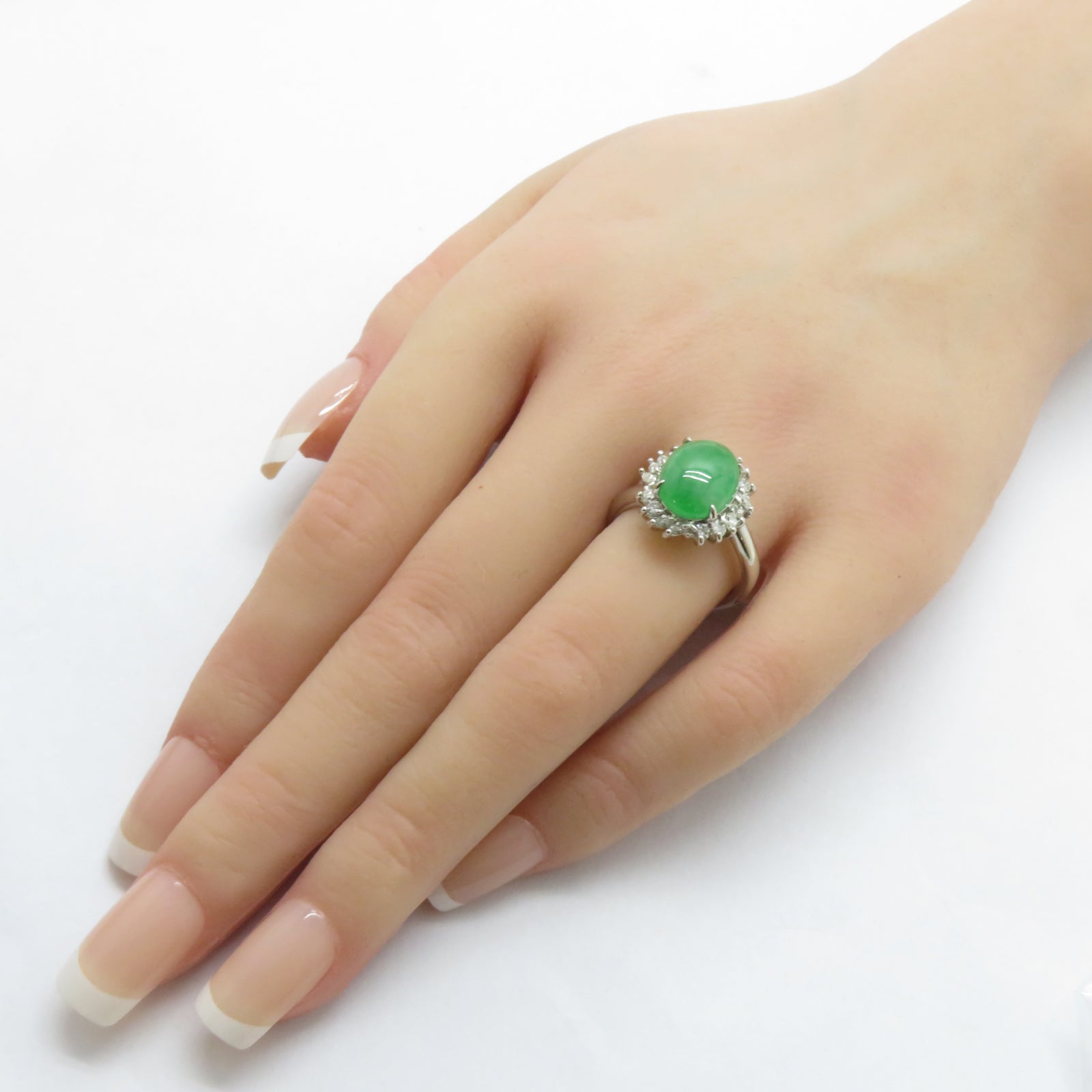 JEWELRY PT900鉑金Jade Ring 5.03ct翡翠/0.53ct鑚石戒指US#6.25