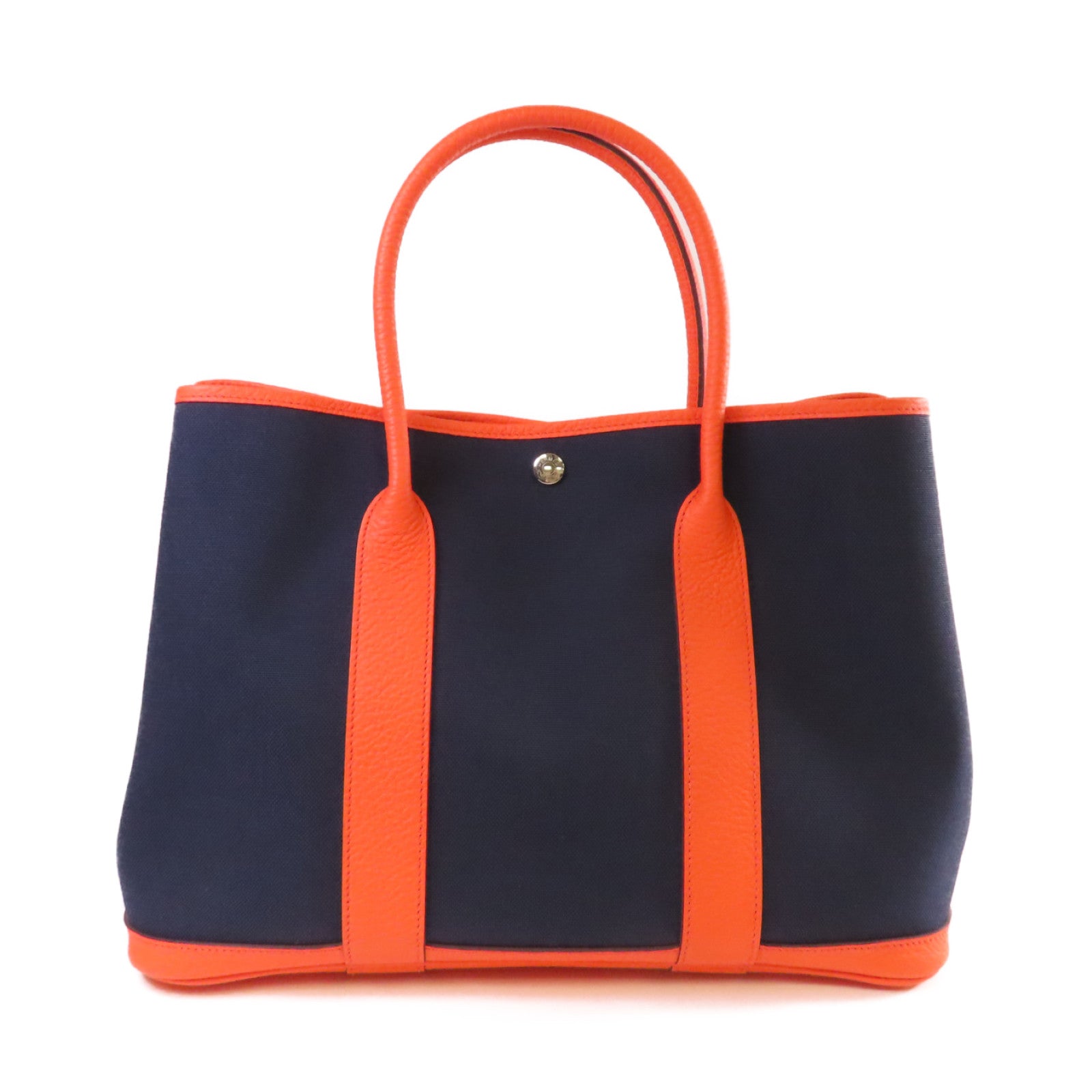 HERMES 帆布Garden Party PM Tote Bag銀扣手挽袋Bleu Marine深海藍色/Cuivre南瓜色
