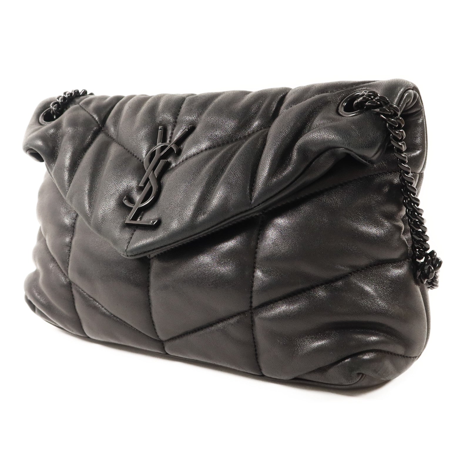 SAINT LAURENT 羊皮皮革Shoulder Bag銀扣手挽肩背兩用袋