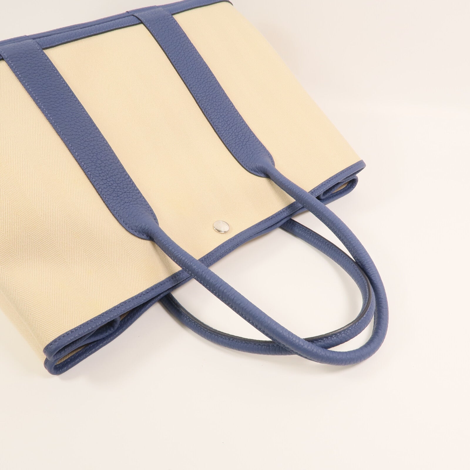 HERMES 帆布Garden Party PM銀扣手挽袋Bleu Brighton