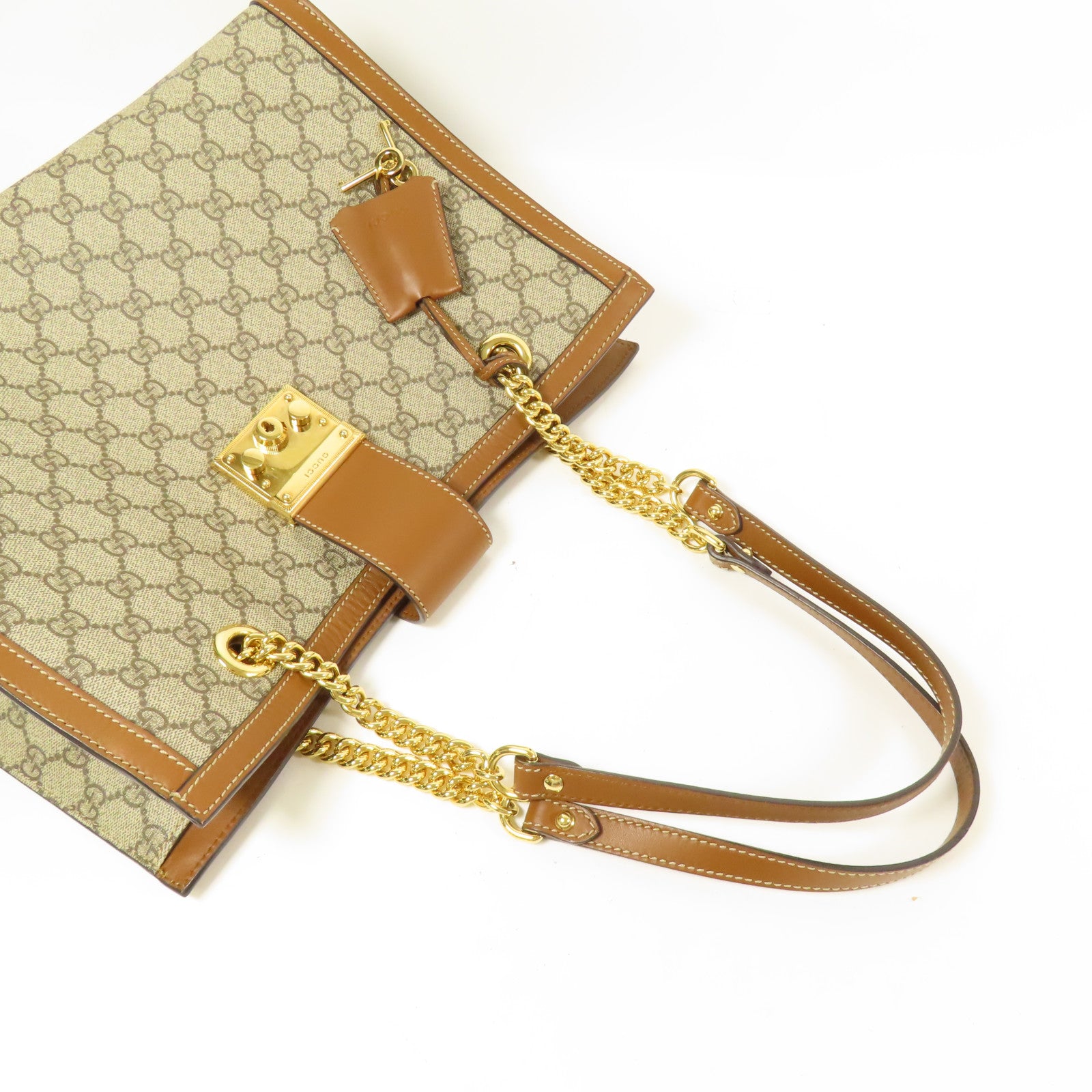 GUCCI 塗層帆布Padlock GG金扣鏈帶肩背袋