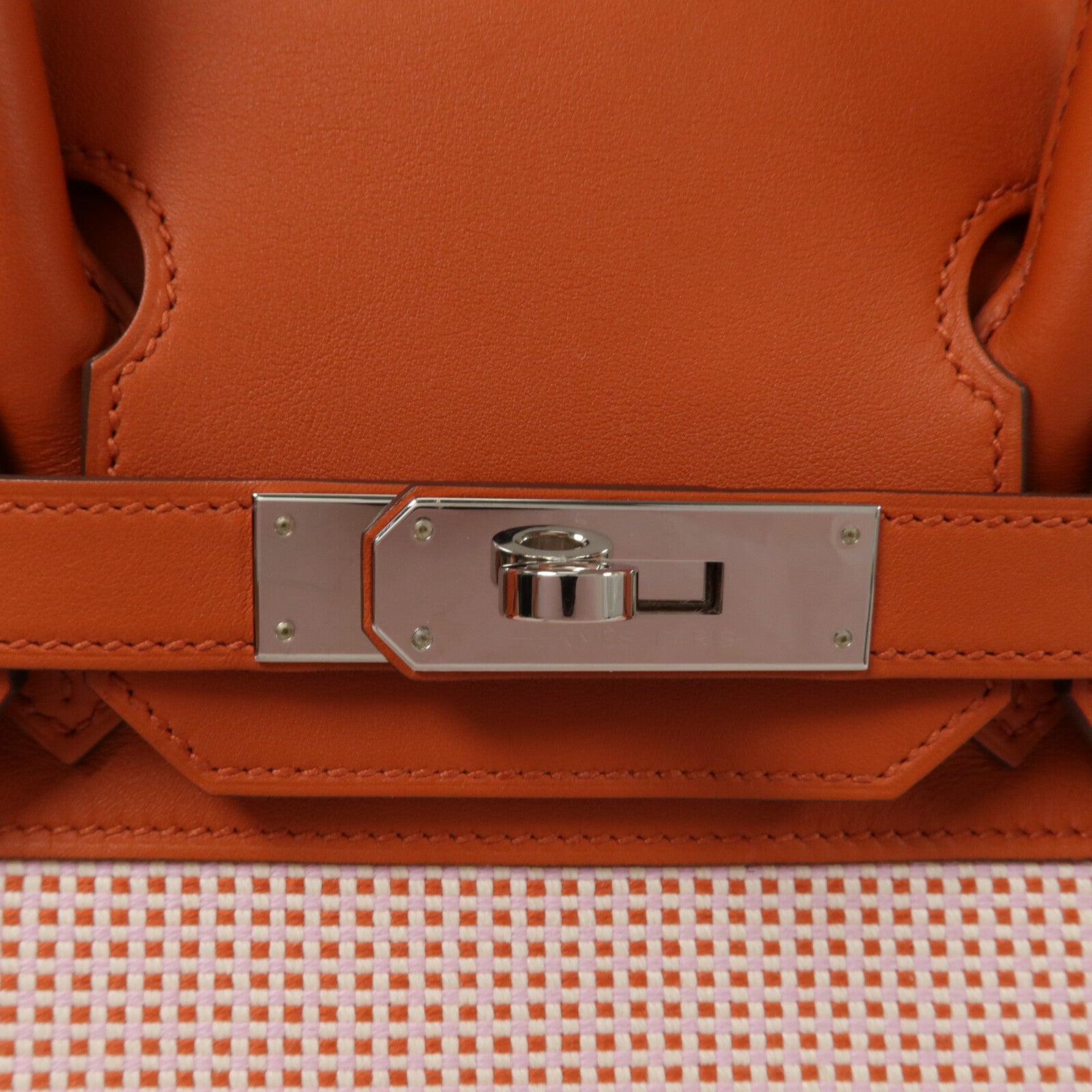 HERMES Toile Quadrille帆布Birkin 30手挽袋Terre Battue