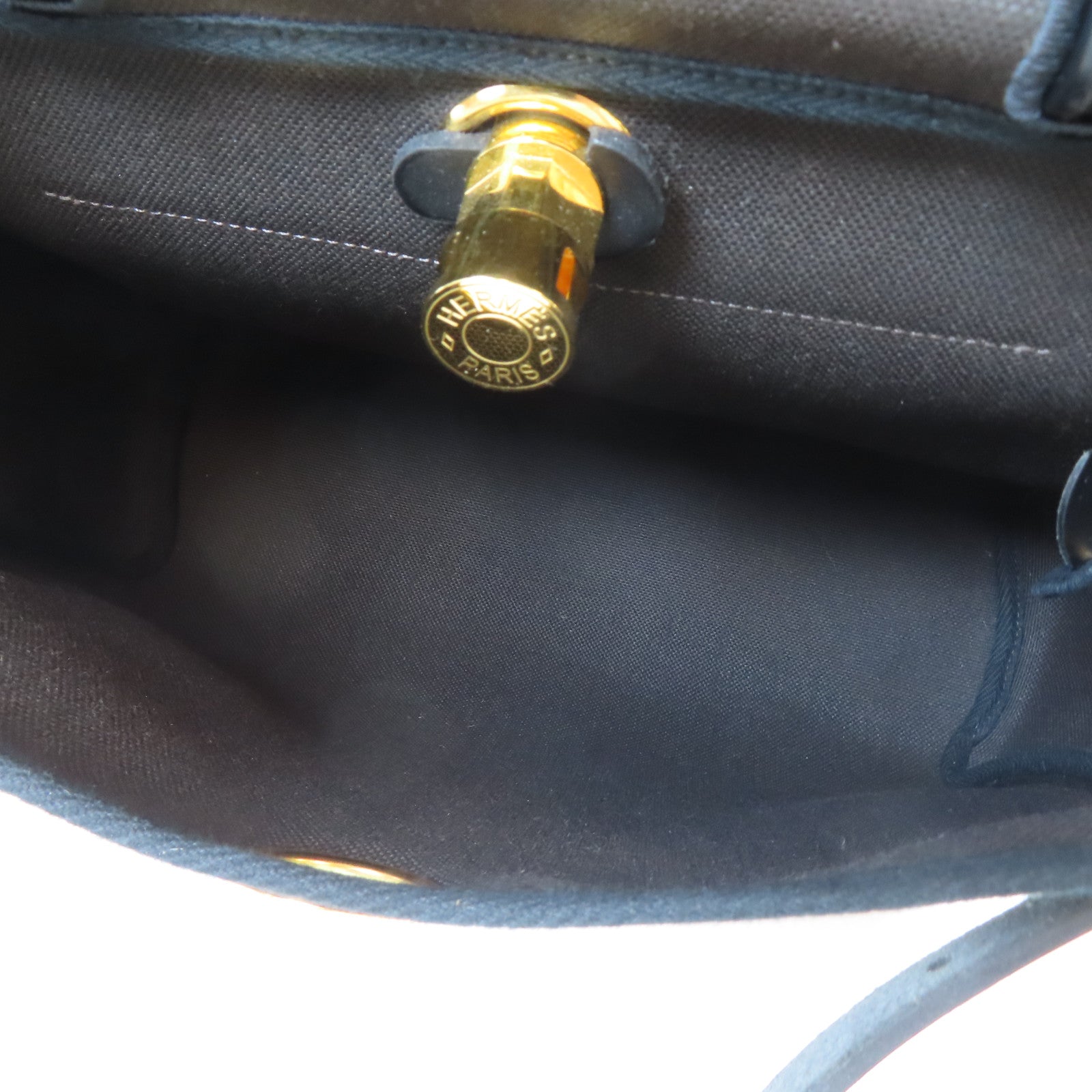 HERMES 帆布Herbag PM金扣手挽肩背兩用袋啡色