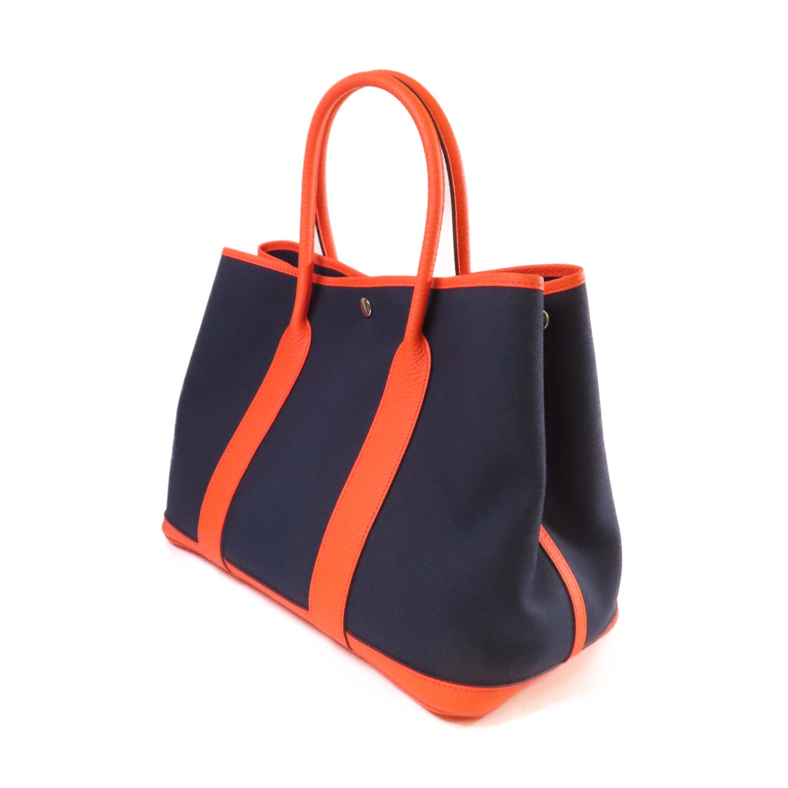 HERMES 帆布Garden Party PM Tote Bag銀扣手挽袋Bleu Marine深海藍色/Cuivre南瓜色