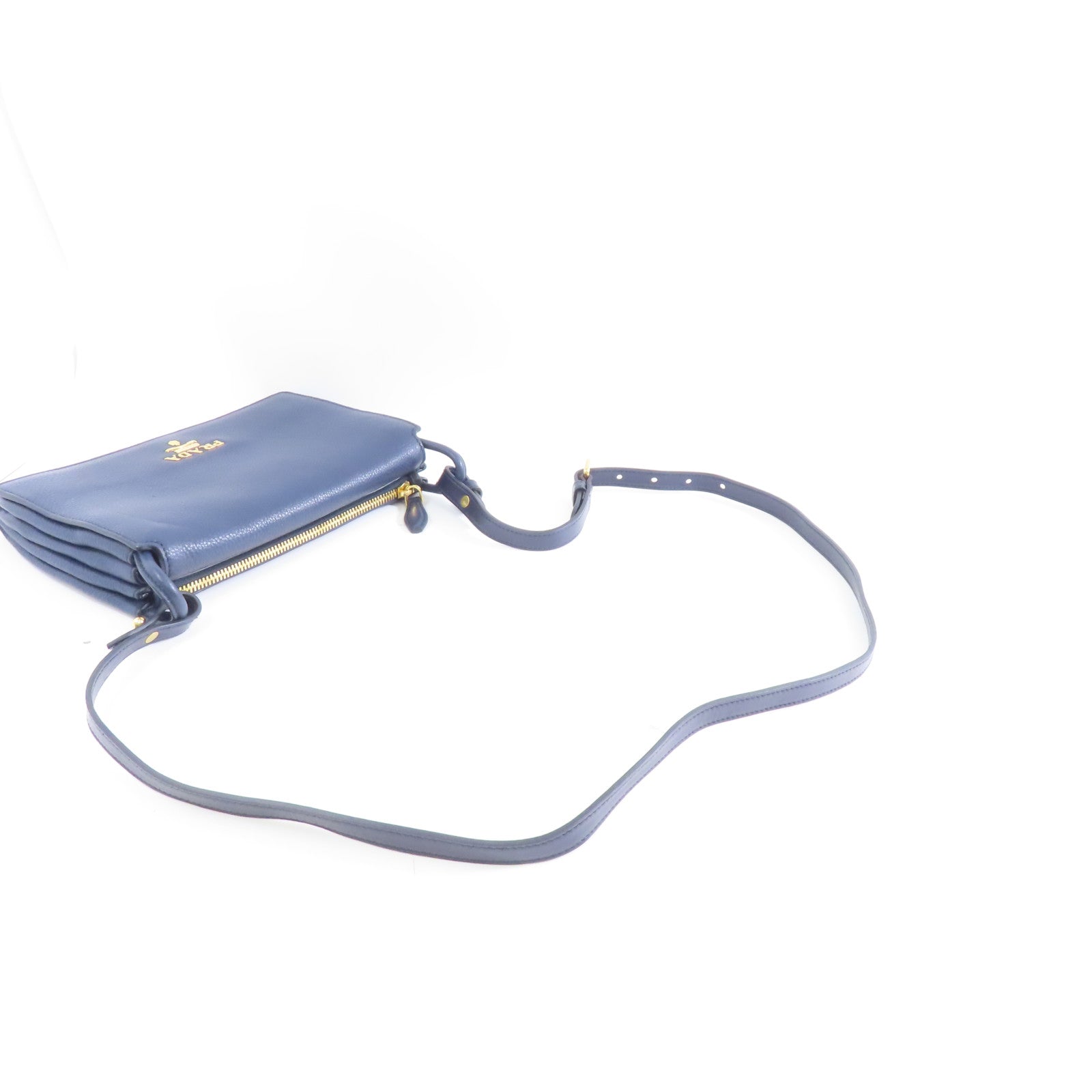 PRADA 牛皮皮革Shoulder Bag金扣肩背袋藍色