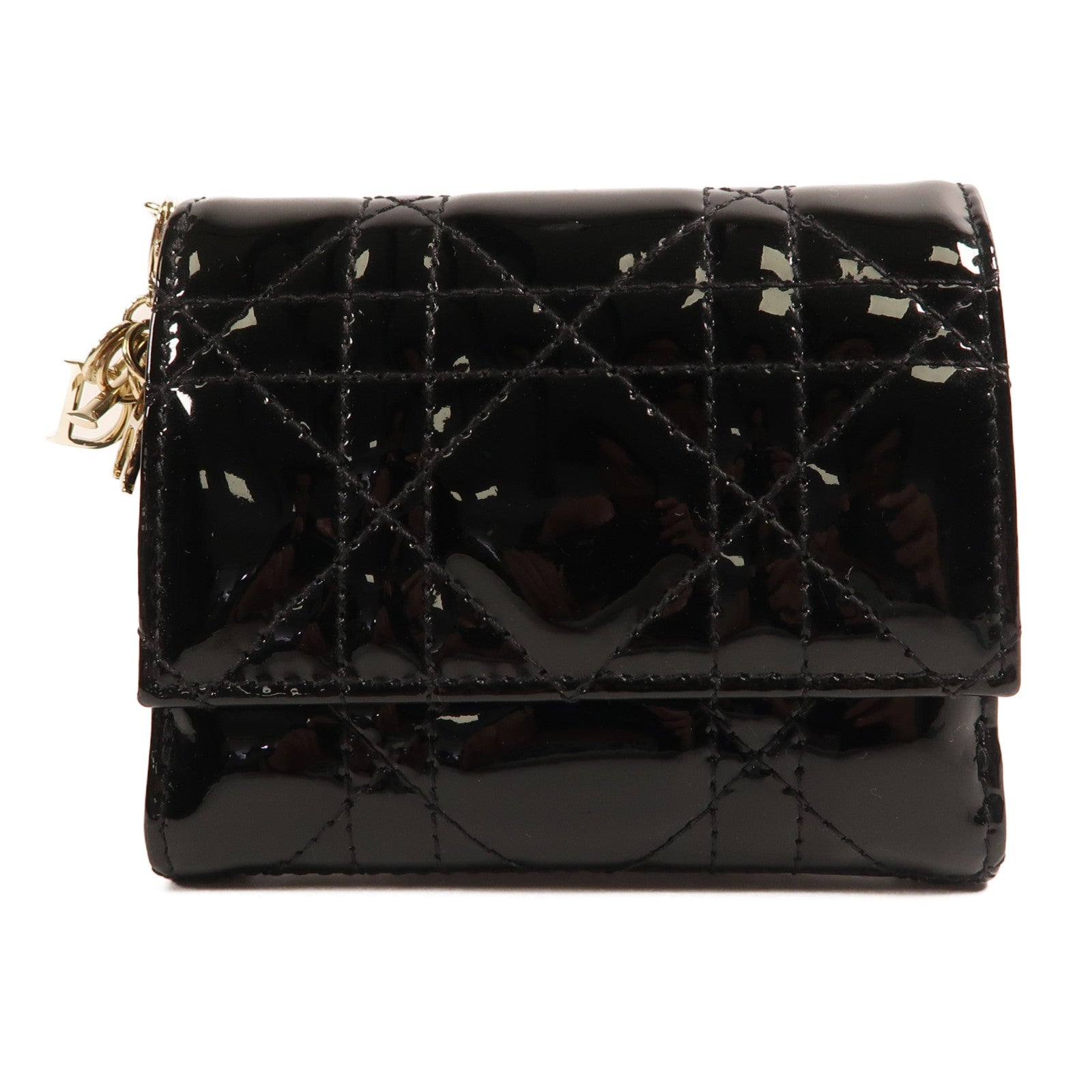 Dior 漆皮皮革Wallet金扣折疊錢包黑色