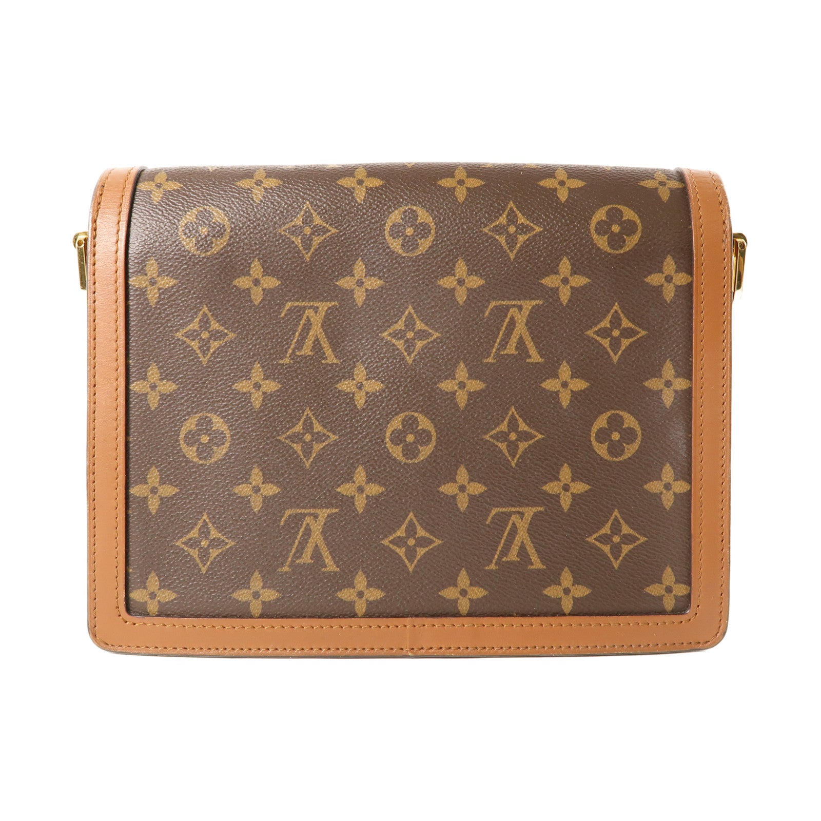 LOUIS VUITTON Monogram/Monogram Reverse Dauphine MM金扣手挽肩背兩用袋棕色