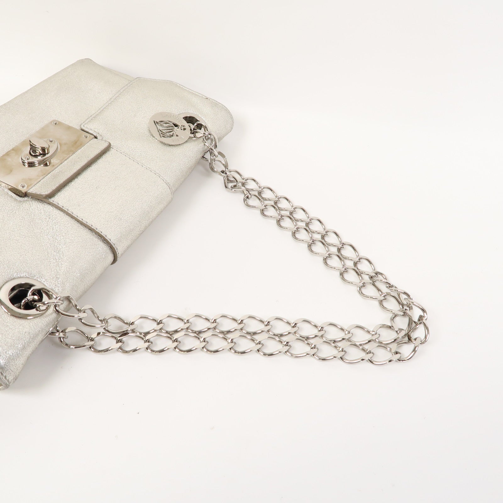 LANVIN 牛皮皮革Chain Bag鏈帶肩背袋銀色