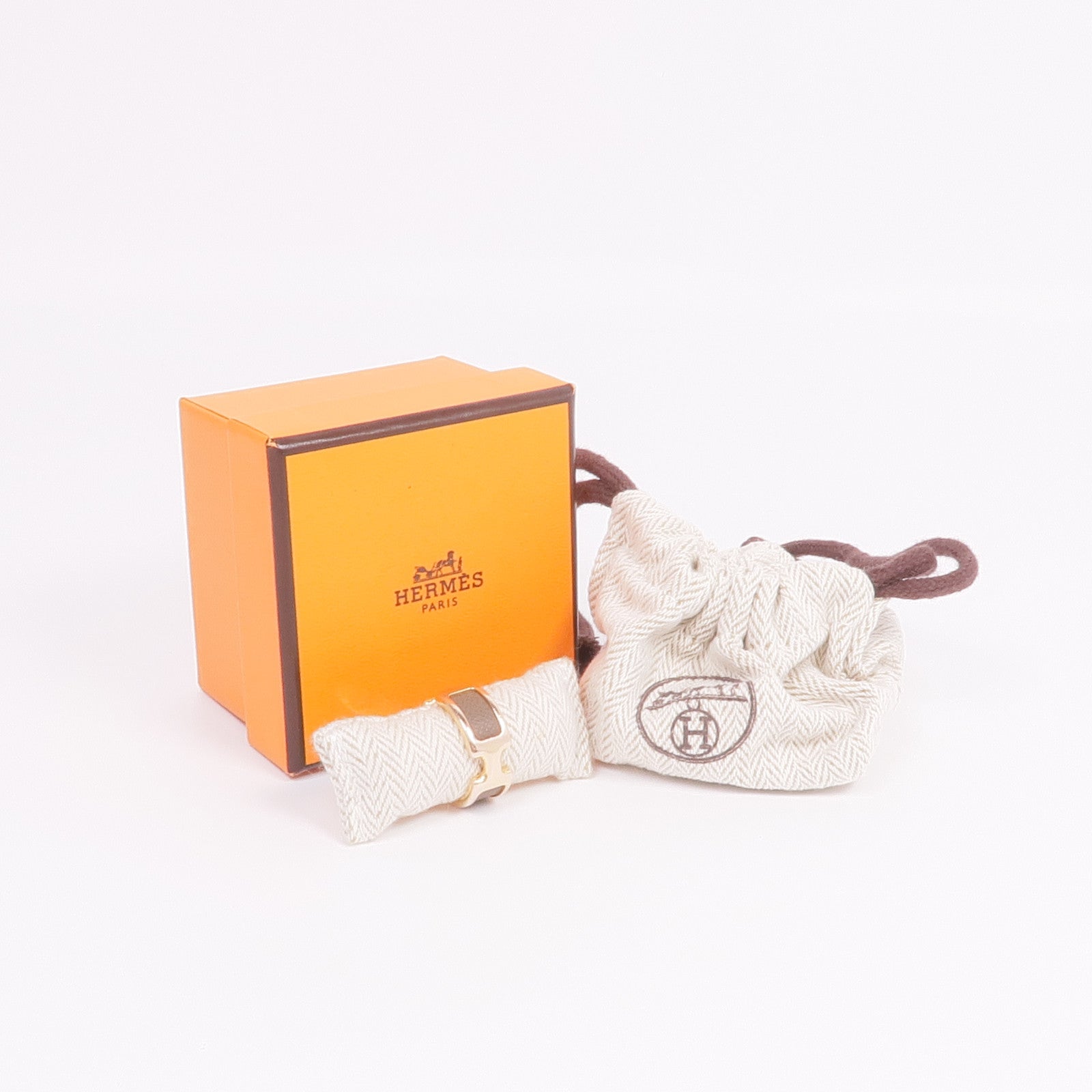 HERMES 牛皮皮革/金屬Olympe Ring戒指US#6.75