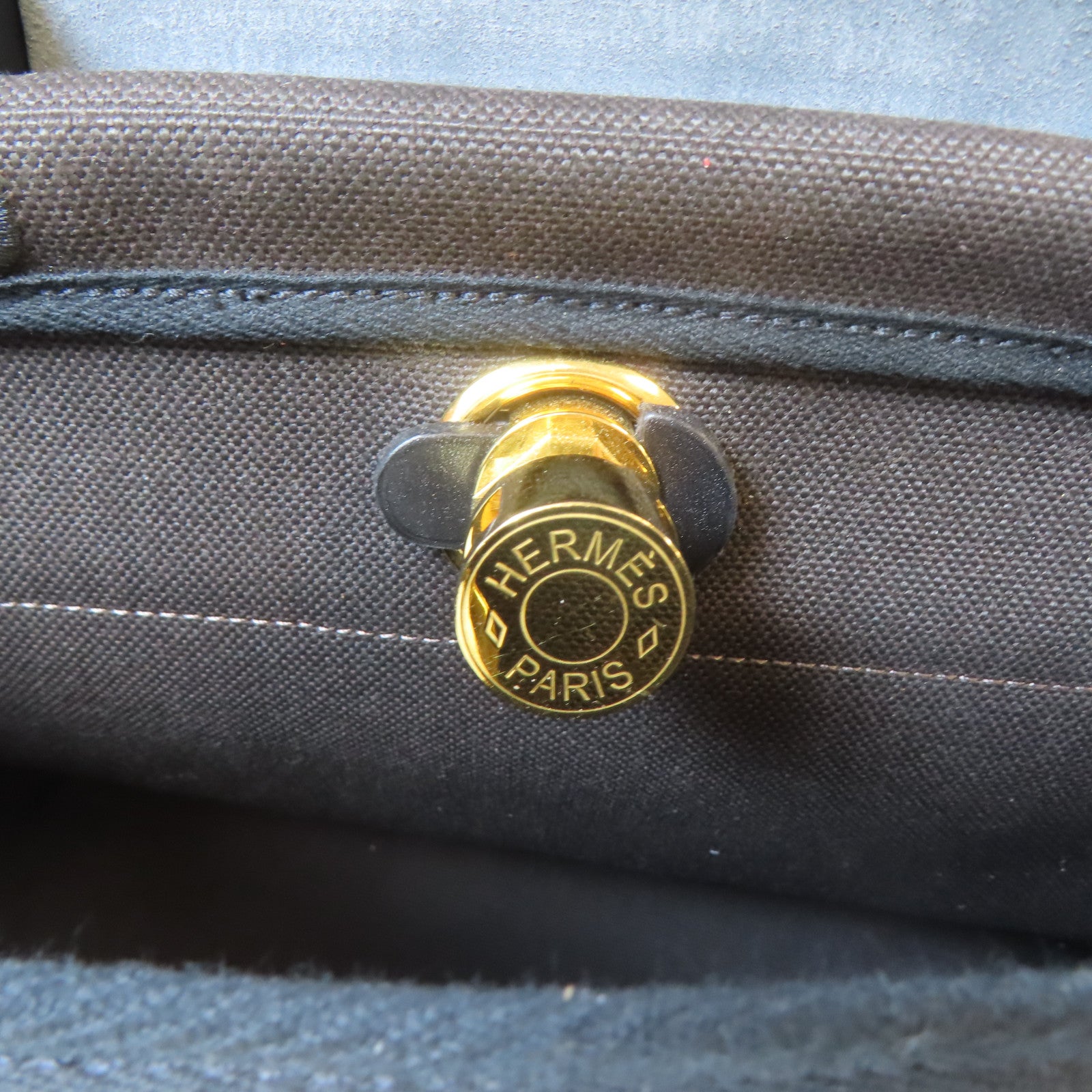 HERMES 帆布Herbag PM金扣手挽肩背兩用袋啡色