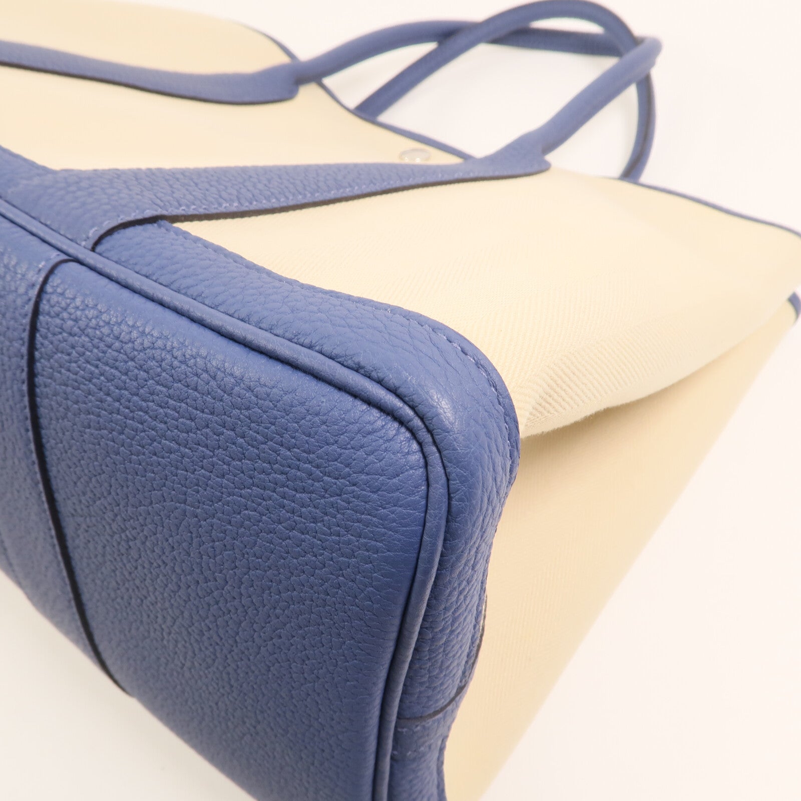 HERMES 帆布Garden Party PM銀扣手挽袋Bleu Brighton