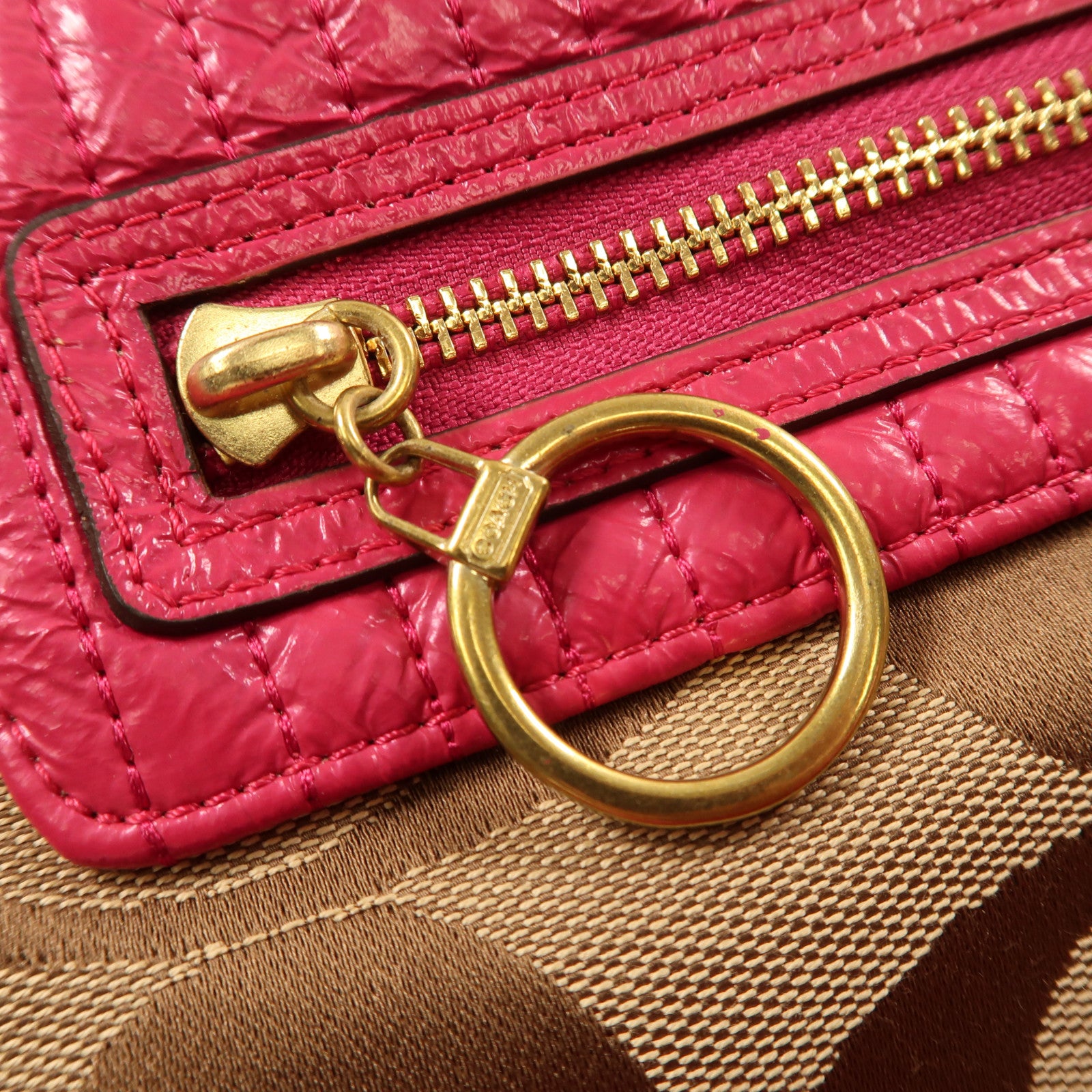 COACH 帆布Shoulder Bag金扣肩背袋粉紅色