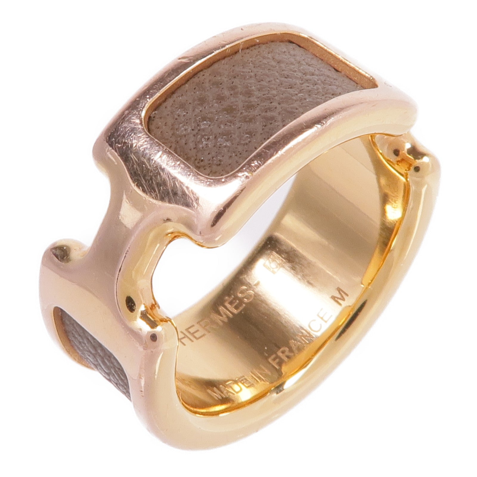 HERMES 牛皮皮革/金屬Olympe Ring戒指US#6.75