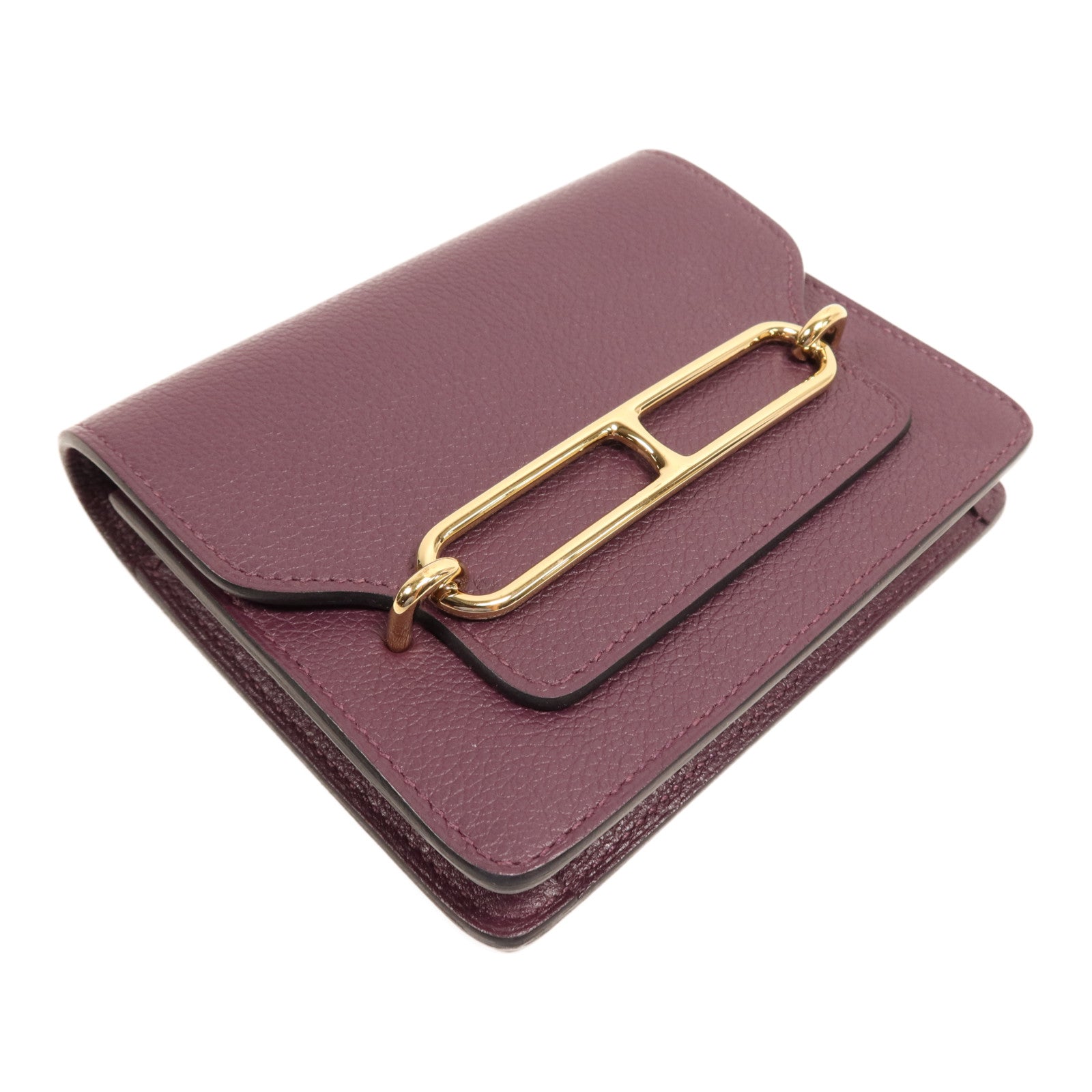 HERMES Evercolour皮革Roulis Slim金扣手拿包Cassis