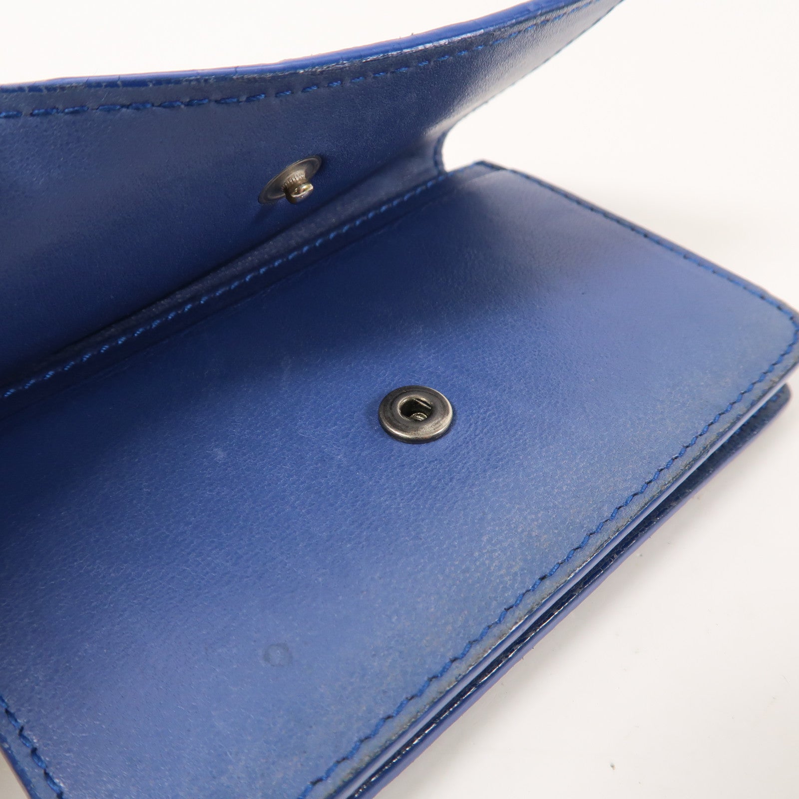 BOTTEGA VENETA 織紋皮革Card Case銀扣卡片套藍色