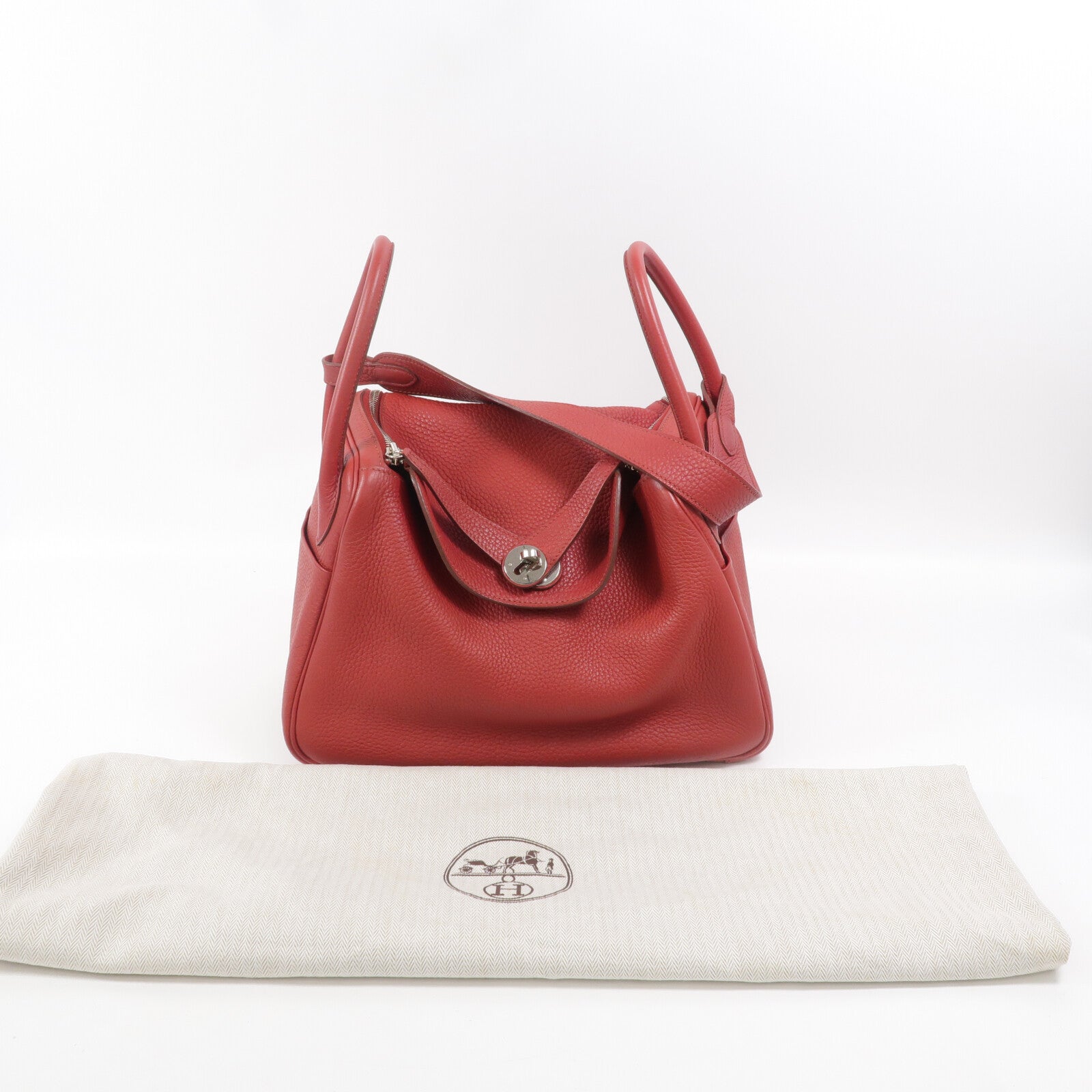 HERMES Togo皮革Lindy 30手挽肩背兩用袋Rouge Garance