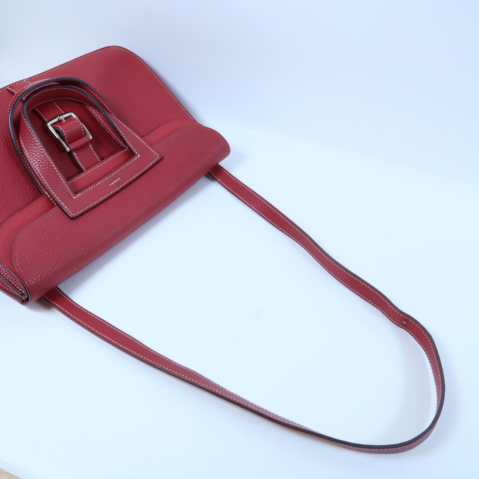 HERMES Clemence皮革Halzan 31銀扣手挽肩背兩用袋法拉利紅色