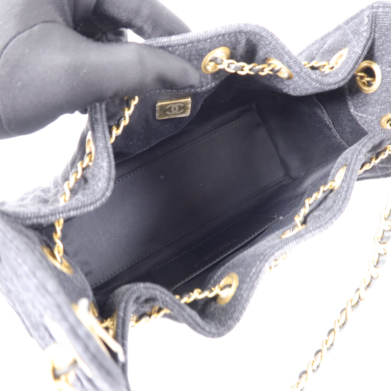 CHANEL 牛仔布Chanel 25 Mini鏈帶肩背袋