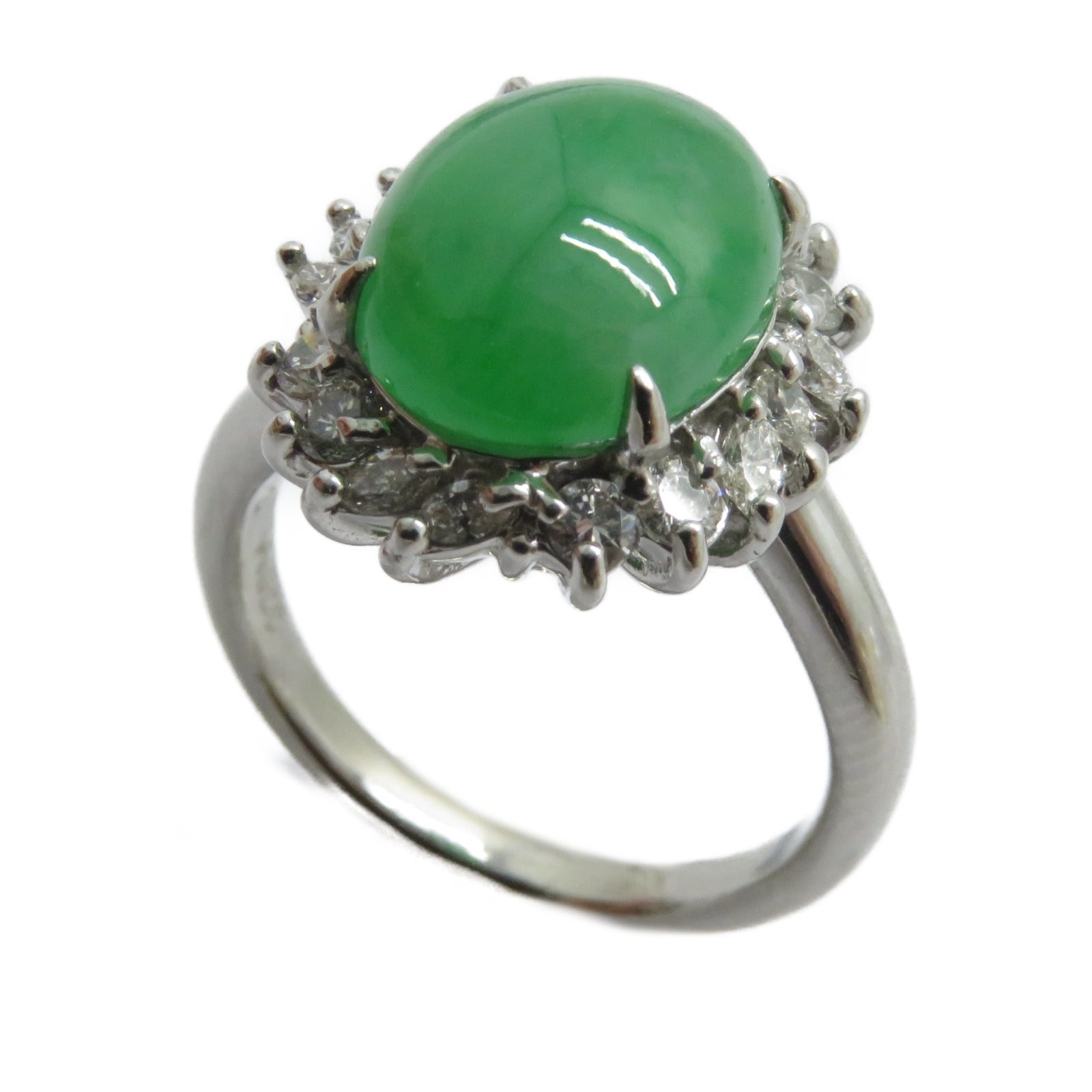 JEWELRY PT900鉑金Jade Ring 5.03ct翡翠/0.53ct鑚石戒指US#6.25