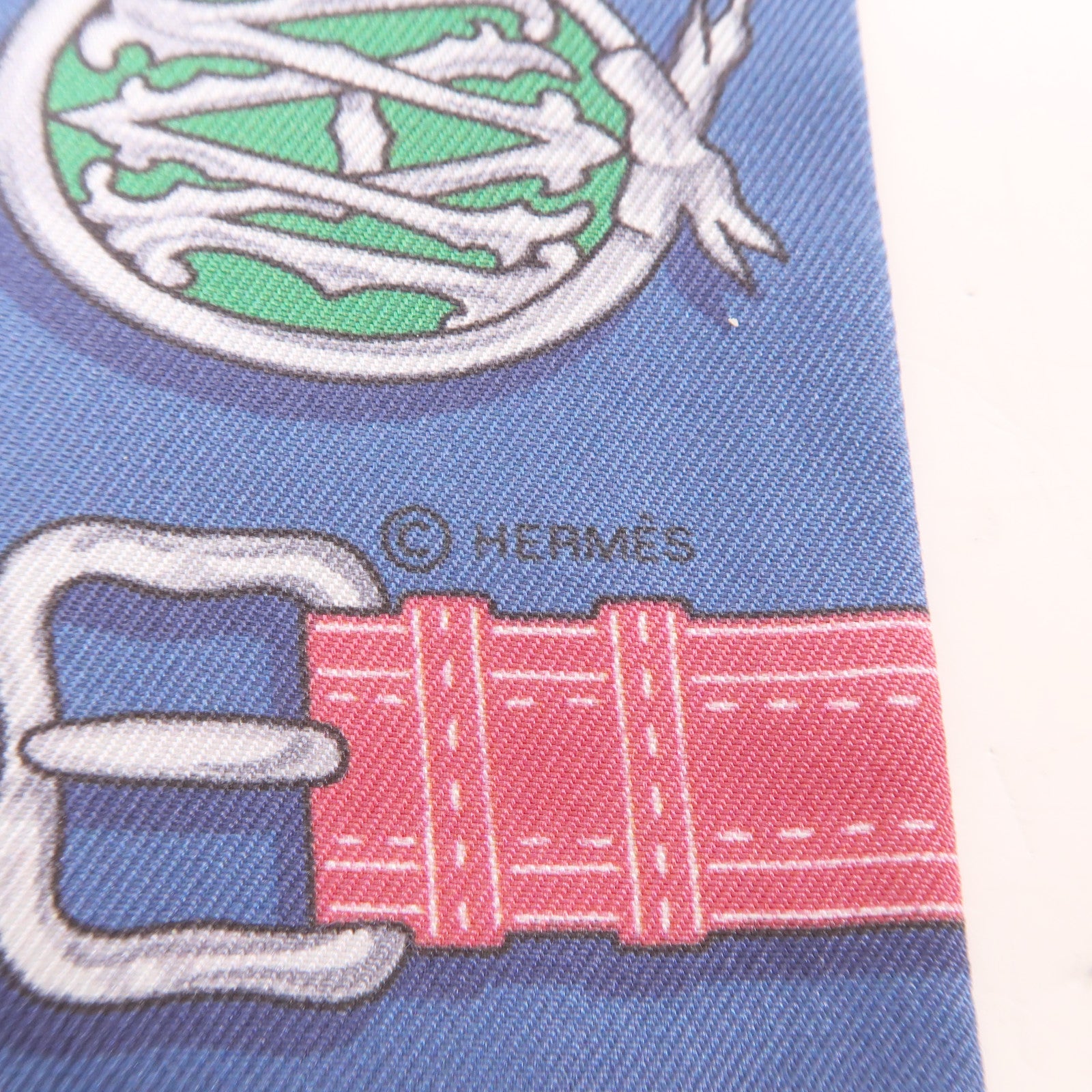 HERMES 絲質Twilly絲巾藍色/綠色/紅色