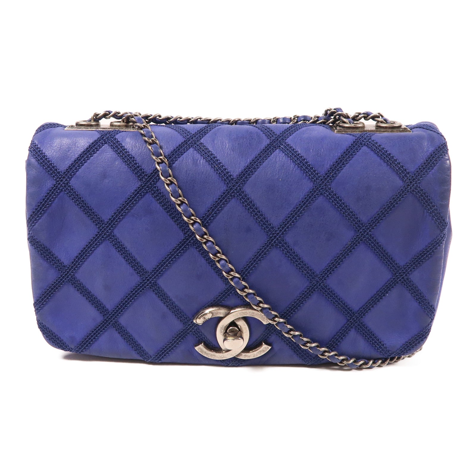 CHANEL 牛皮皮革Chain Shoulder銀扣鏈帶肩背袋