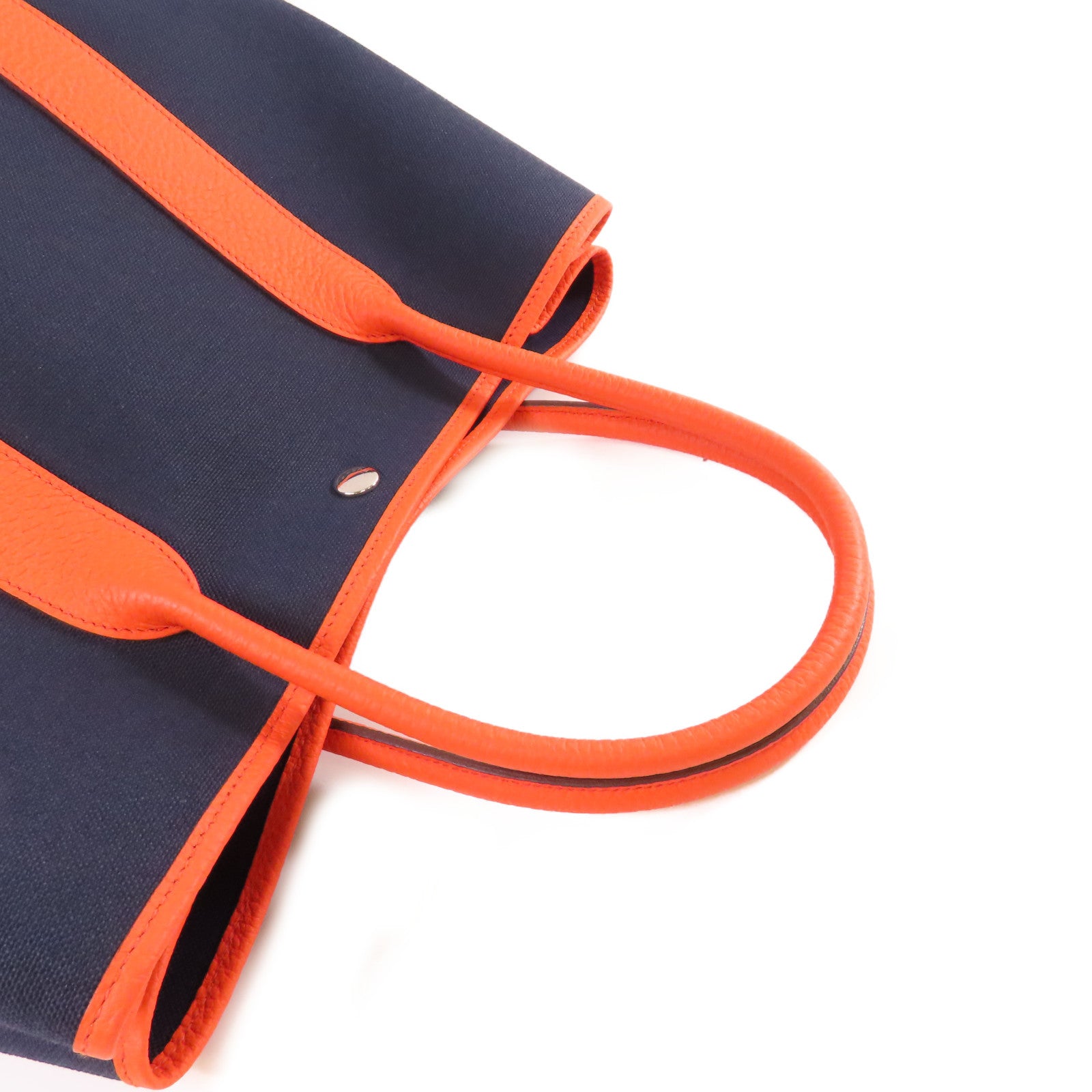HERMES 帆布Garden Party PM Tote Bag銀扣手挽袋Bleu Marine深海藍色/Cuivre南瓜色