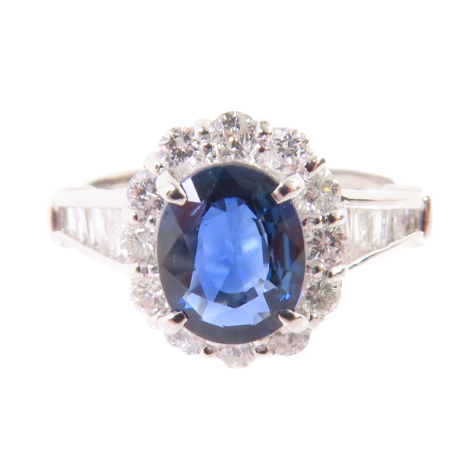 JEWELRY PT900鉑金/1.44ct藍寶石/0.64ct鑽石Sapphire/Diamond Ring戒指US#6
