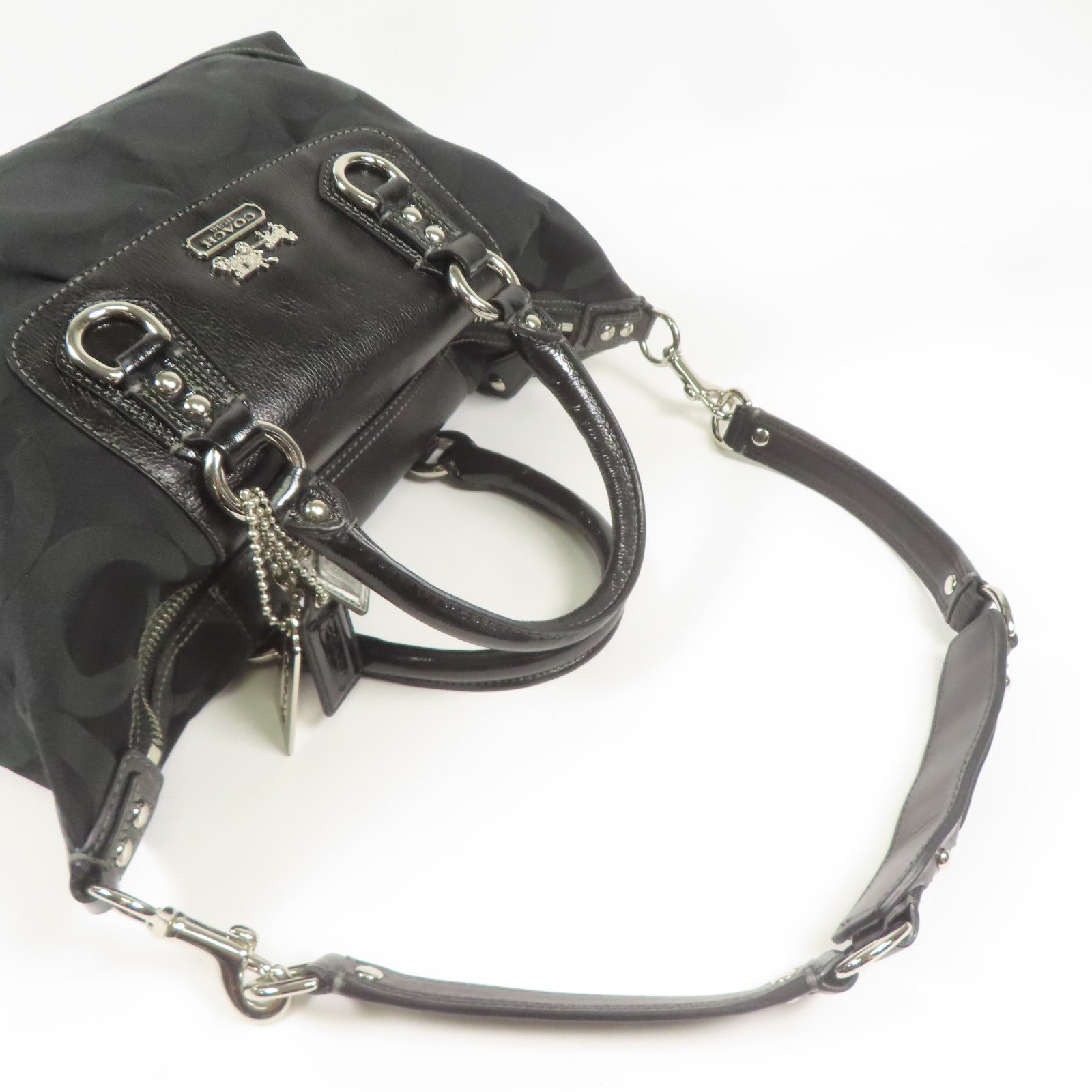 COACH 帆布Shoulder Bag銀扣手挽肩背兩用袋