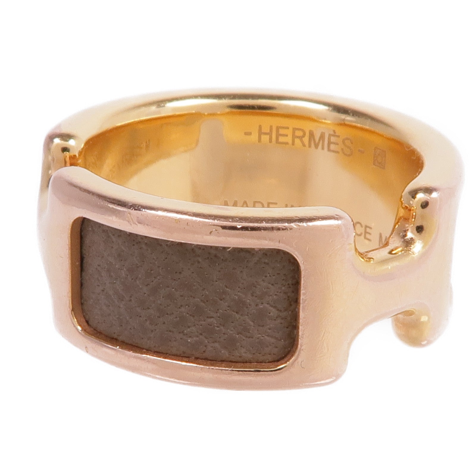 HERMES 牛皮皮革/金屬Olympe Ring戒指US#6.75