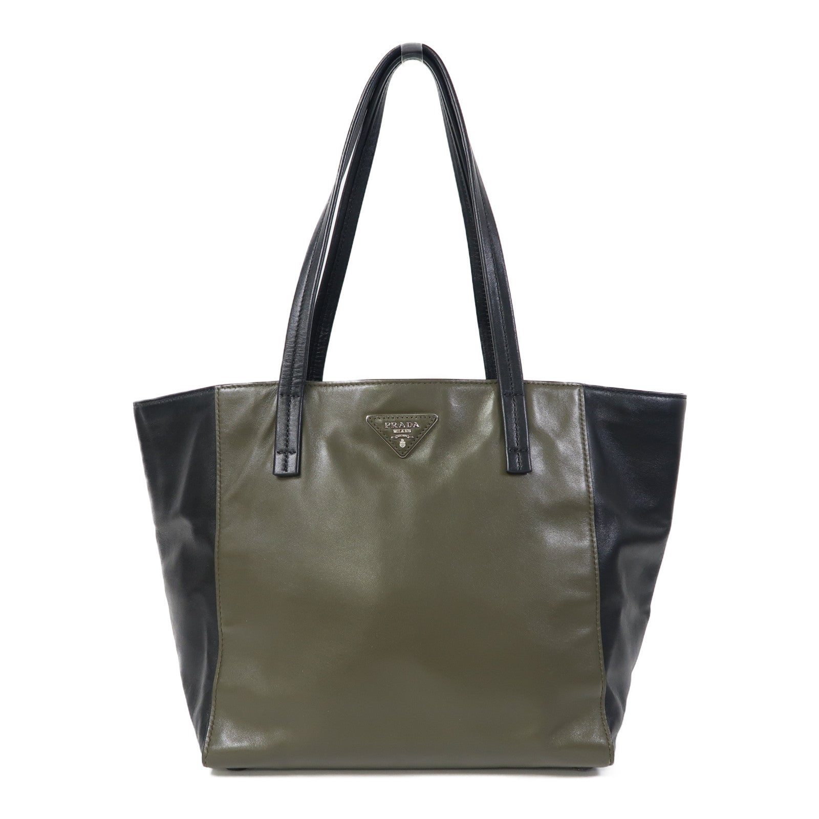 PRADA 牛皮皮革Shoulder Bag銀扣肩背袋綠色/黑色