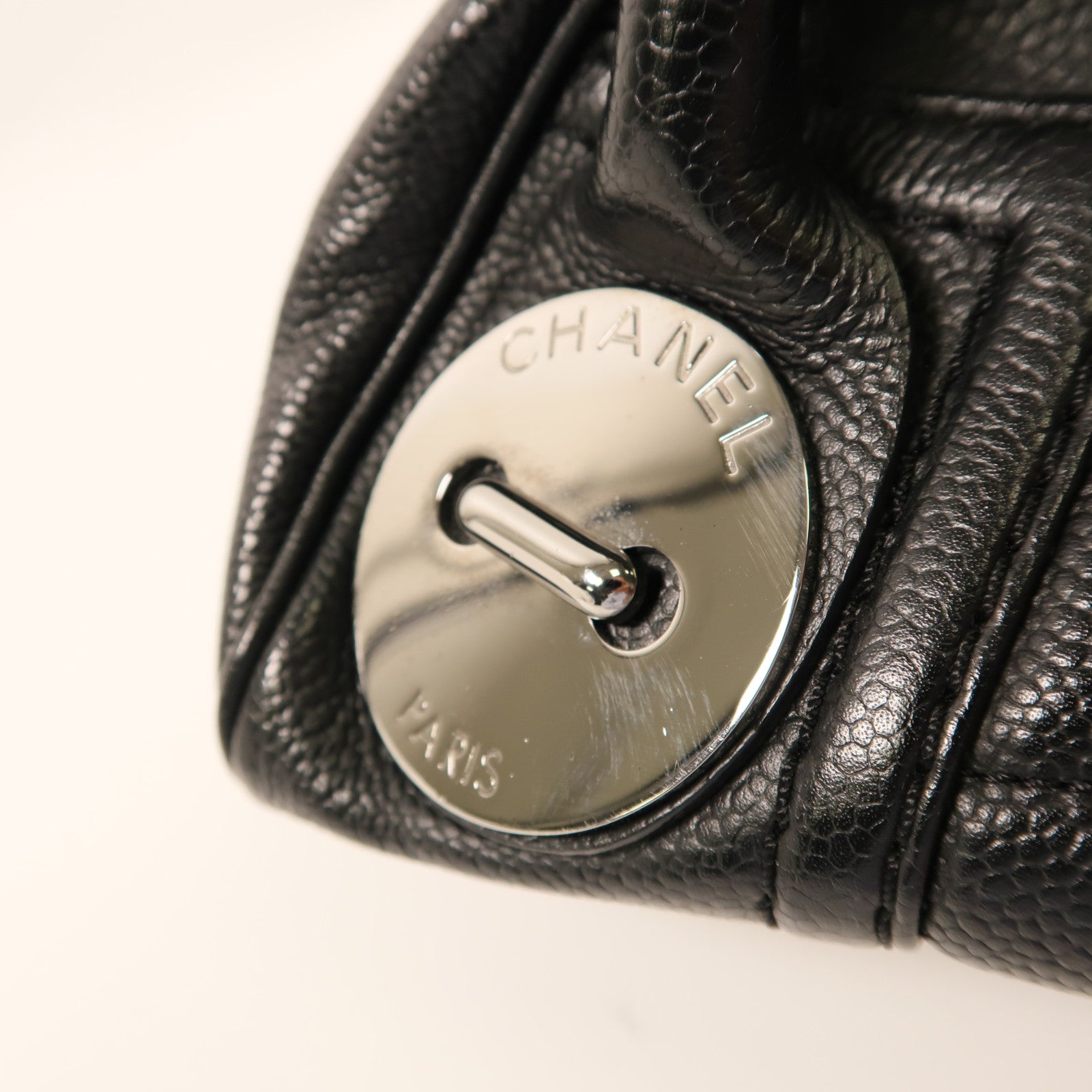 CHANEL 牛皮皮革Handbag銀扣手挽袋黑色