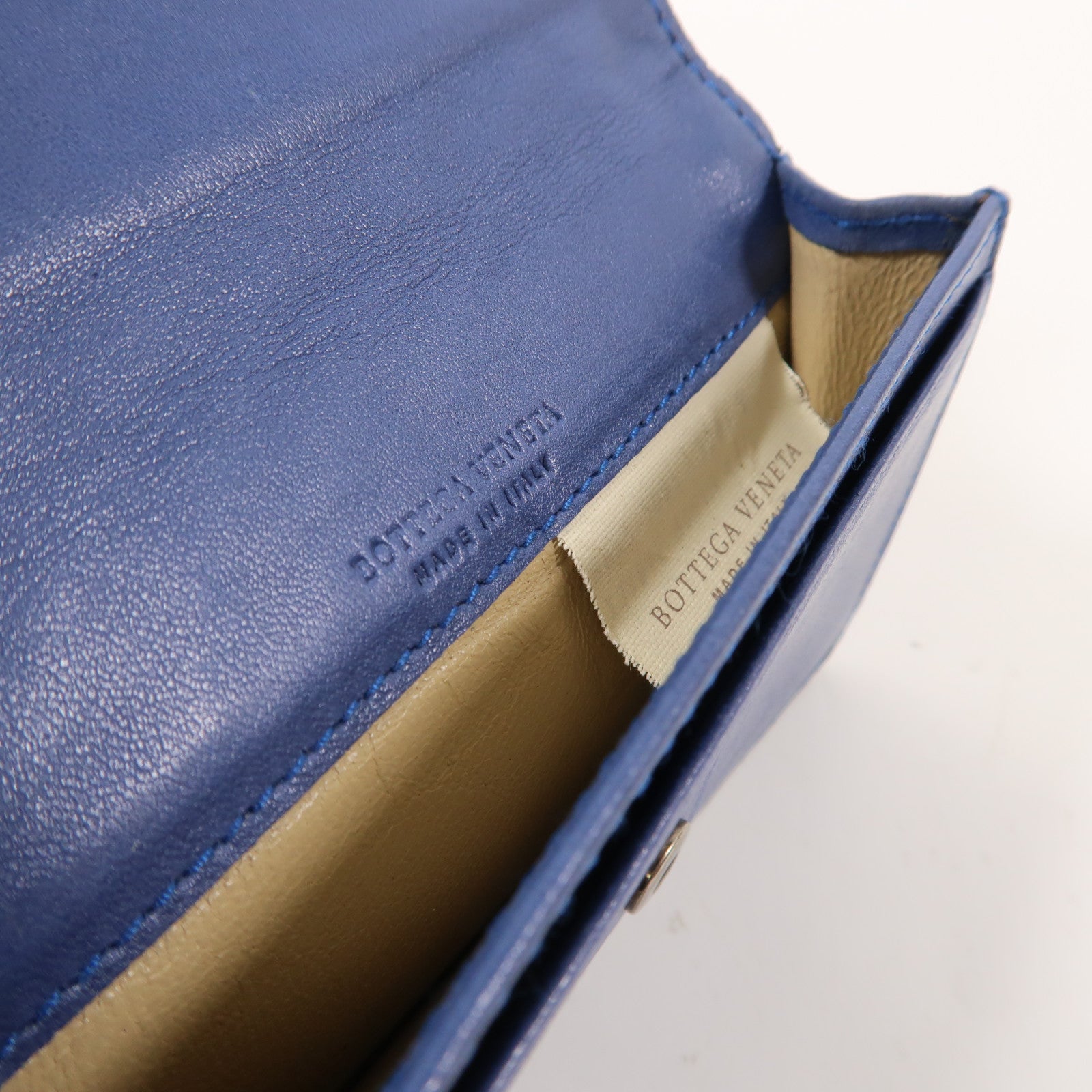 BOTTEGA VENETA 織紋皮革Card Case銀扣卡片套藍色