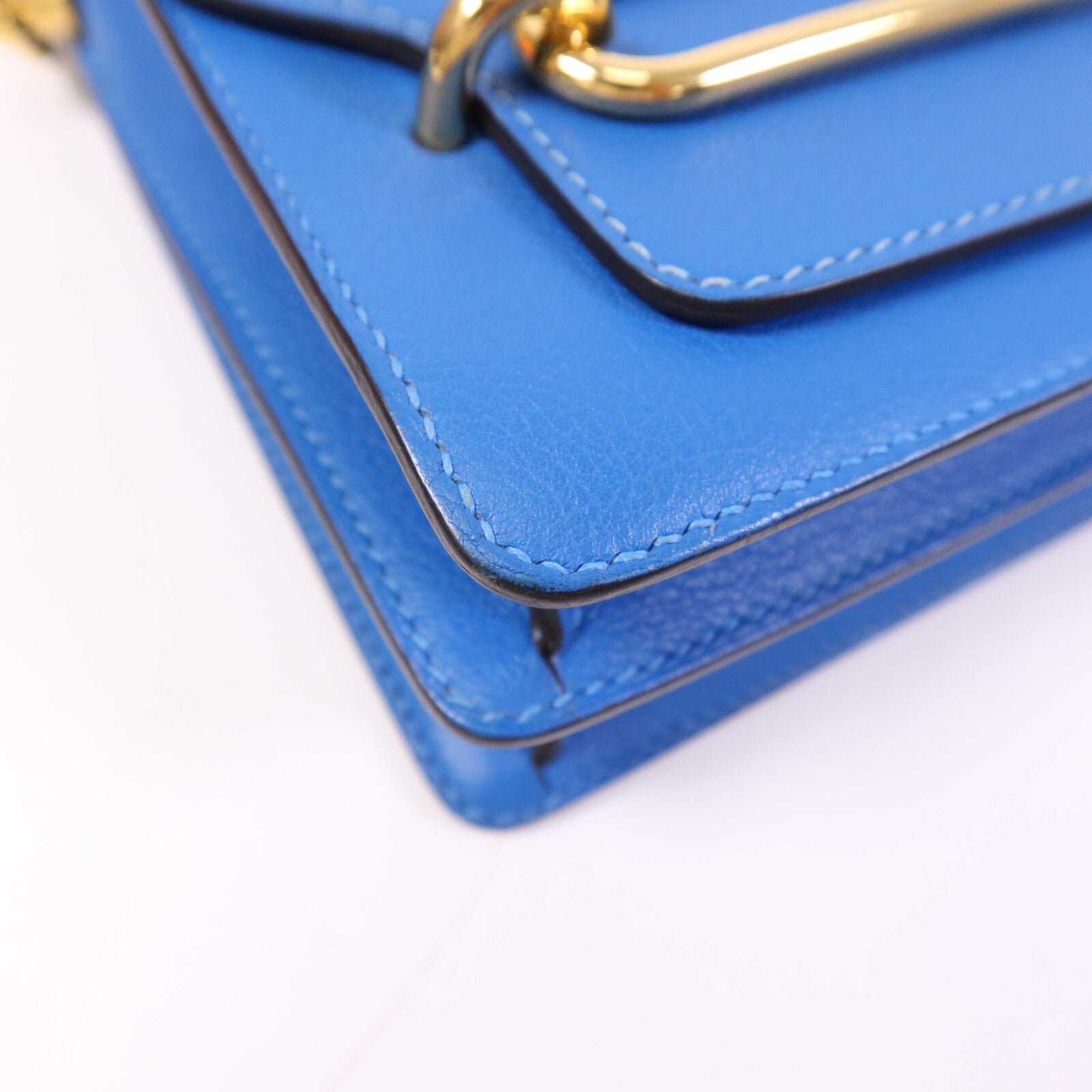 HERMES Evercolor皮革Mini Roulis金扣肩背袋Blue Zanzibar