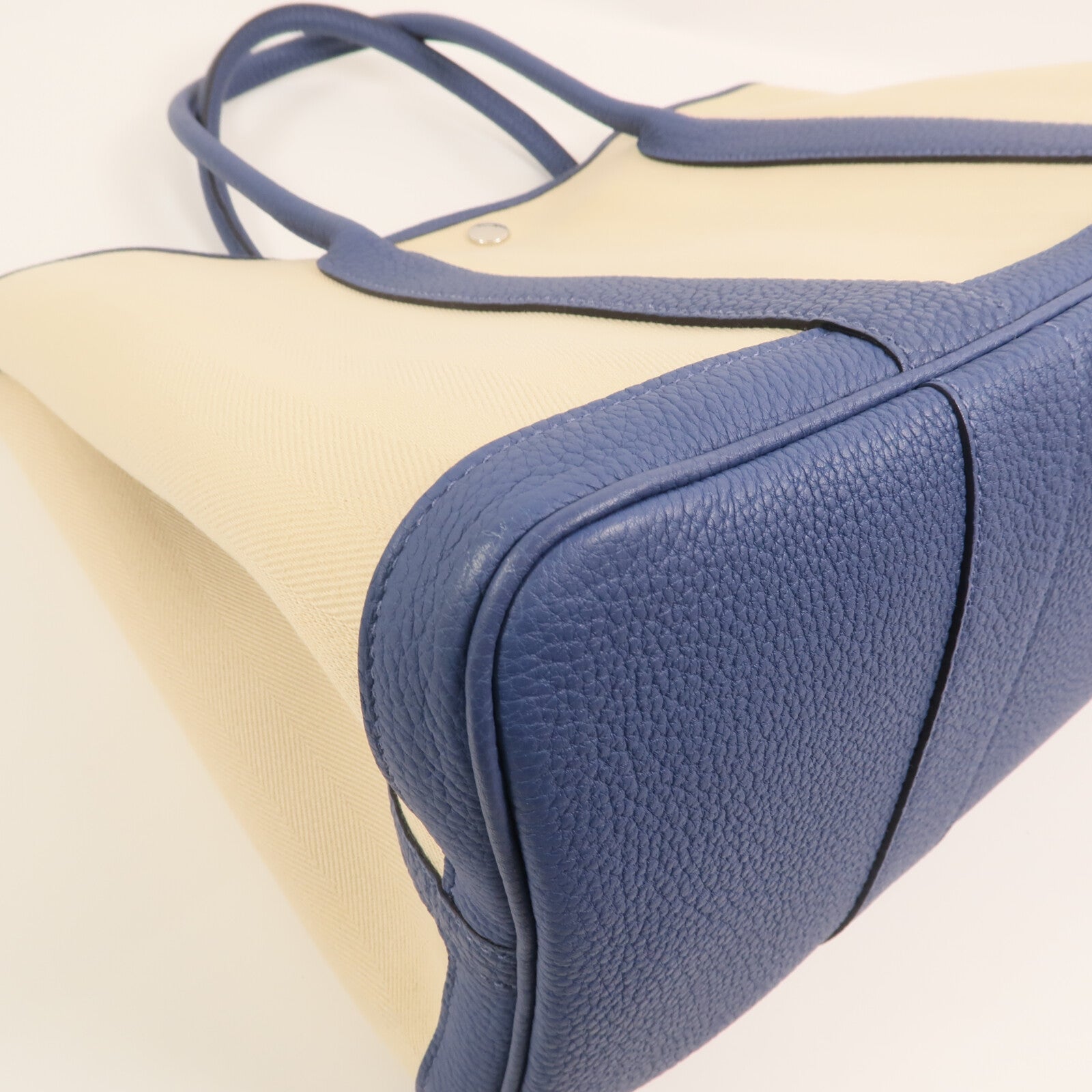 HERMES 帆布Garden Party PM銀扣手挽袋Bleu Brighton