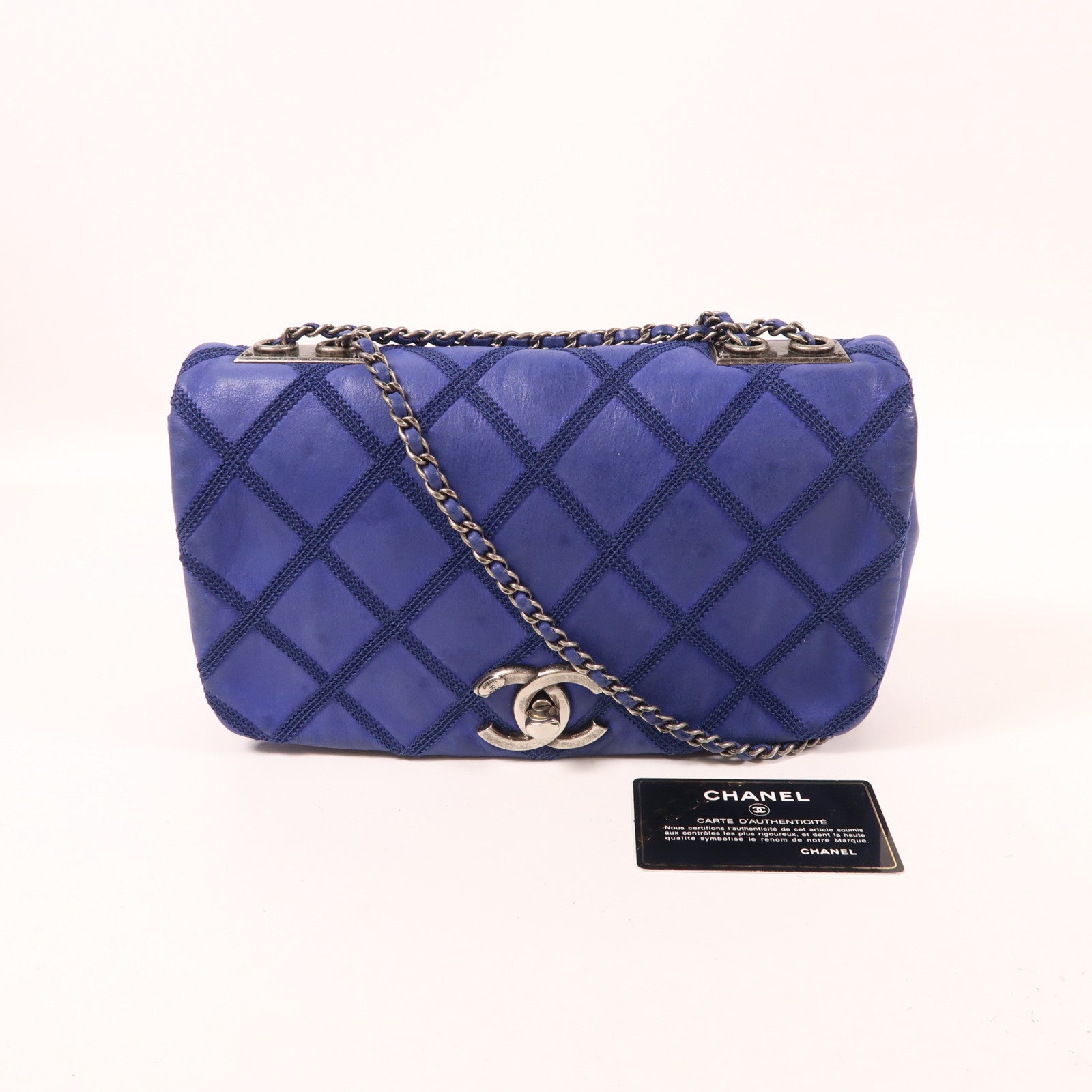 CHANEL 牛皮皮革Chain Shoulder銀扣鏈帶肩背袋