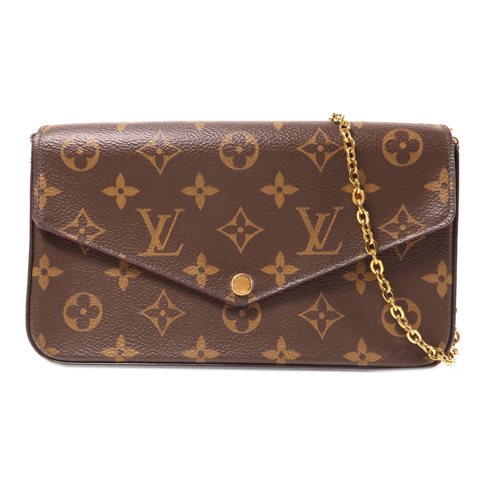 LOUIS VUITTON Monogram Felicie Pochette金扣鏈帶肩背袋棕色