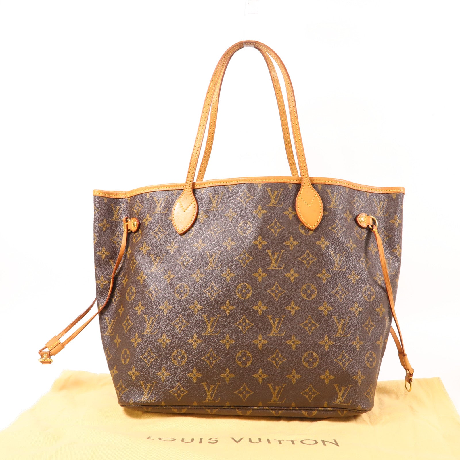 LOUIS VUITTON Monogram Neverfull MM金扣手挽袋
