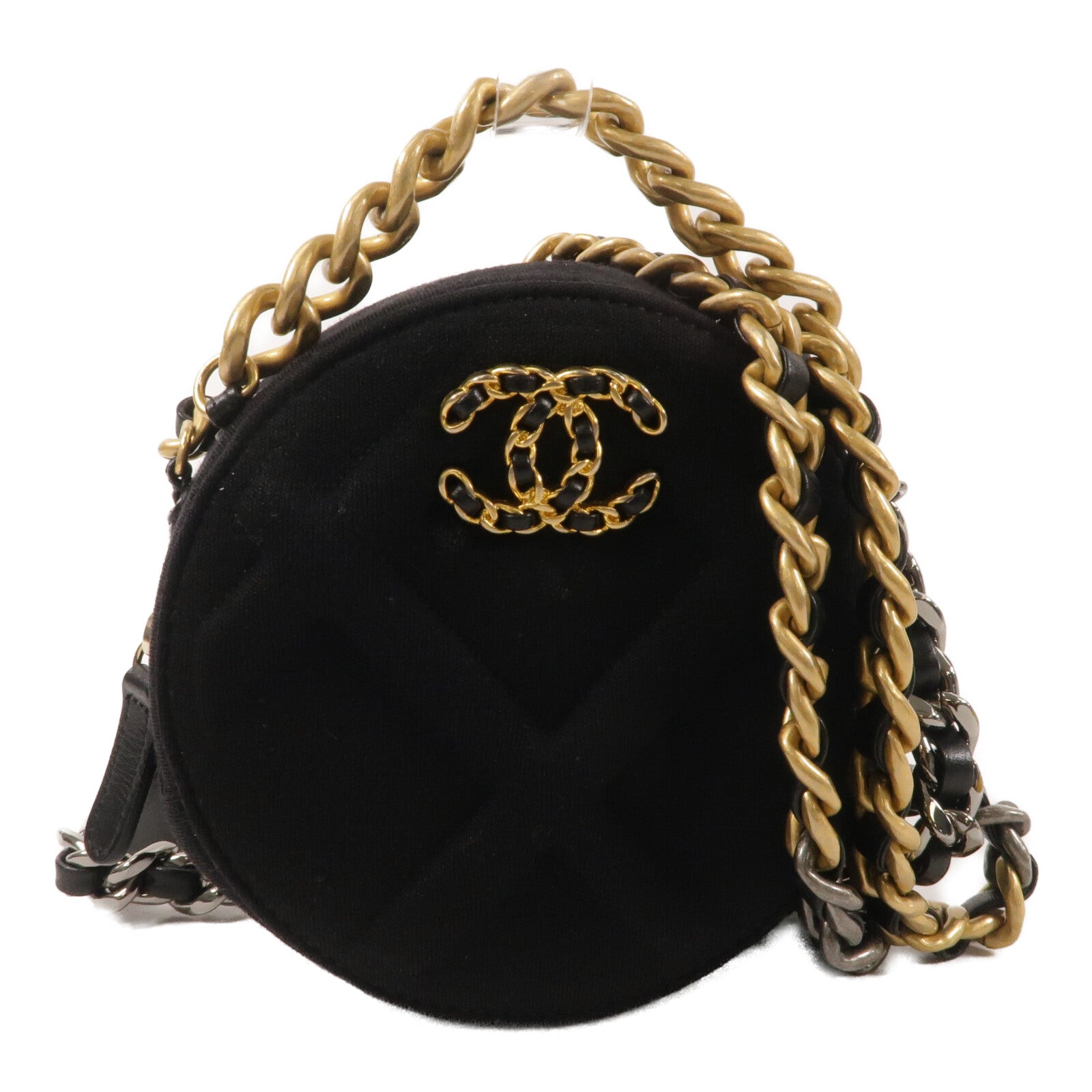 CHANEL 棉布Round 19 Clutch With Chain鏈帶手挽肩背兩用袋
