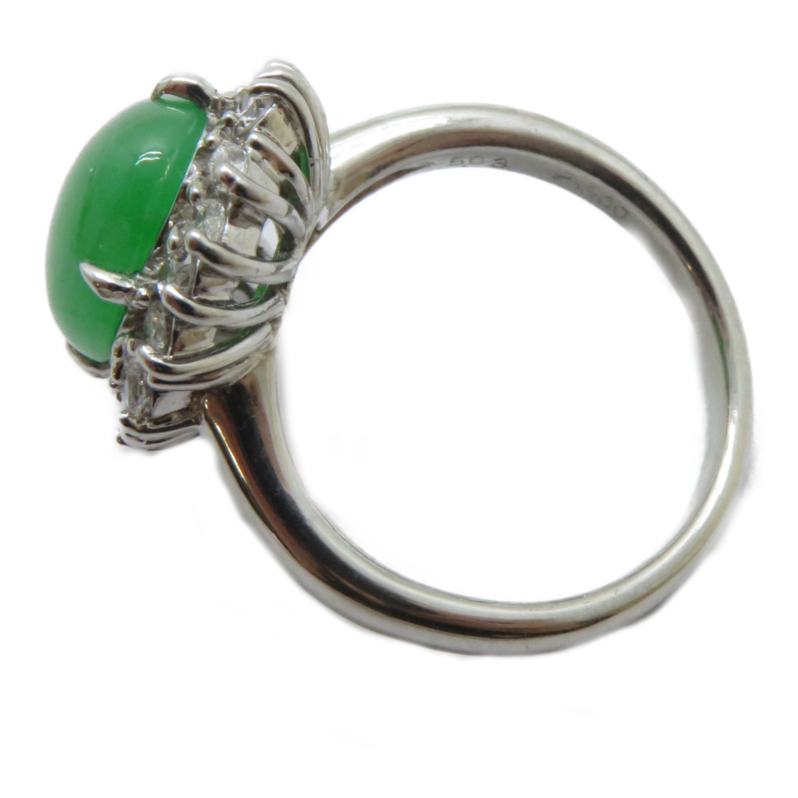 JEWELRY PT900鉑金Jade Ring 5.03ct翡翠/0.53ct鑚石戒指US#6.25