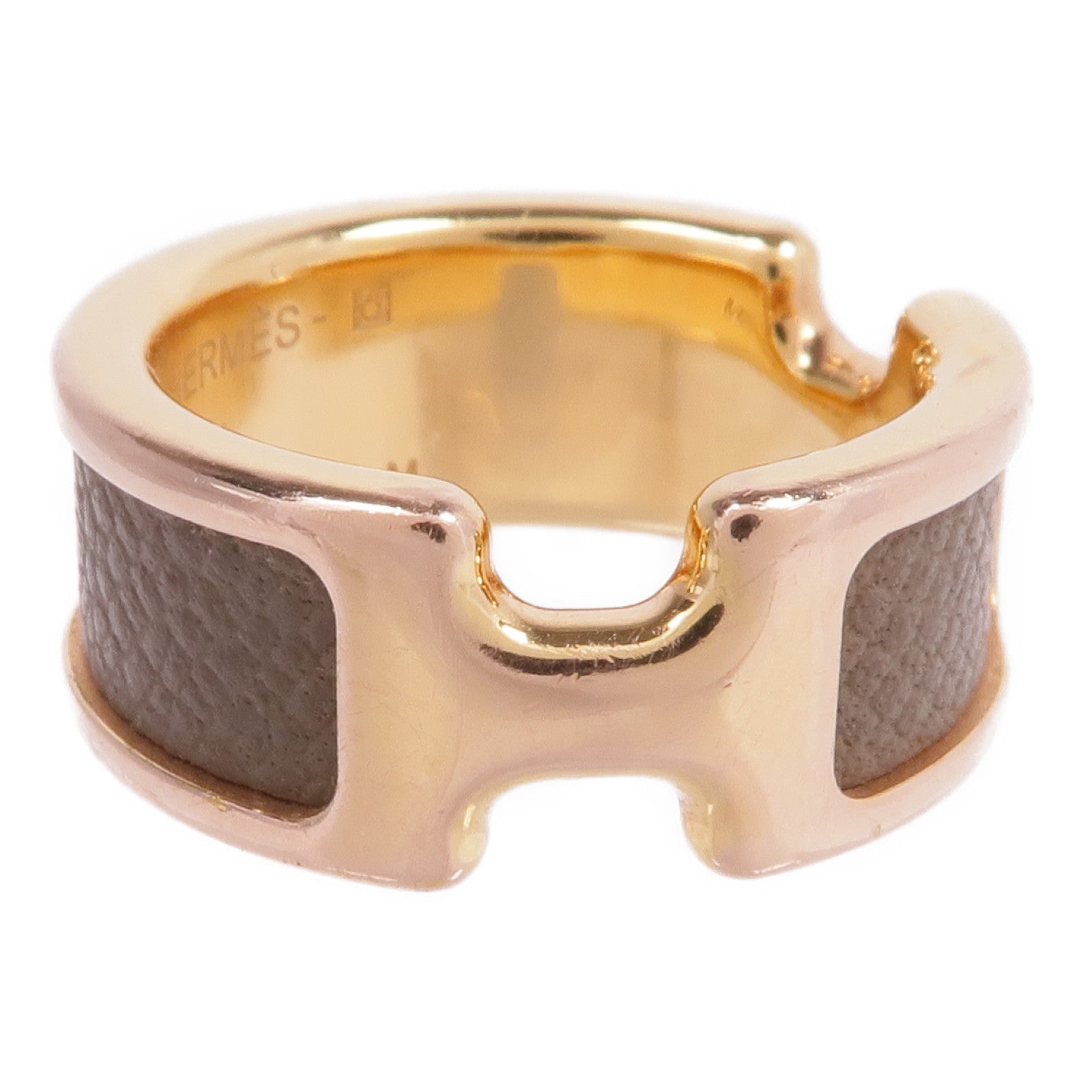 HERMES 牛皮皮革/金屬Olympe Ring戒指US#6.75