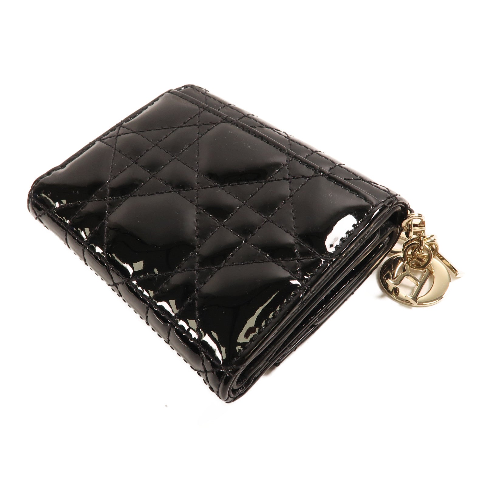 Dior 漆皮皮革Wallet金扣折疊錢包黑色