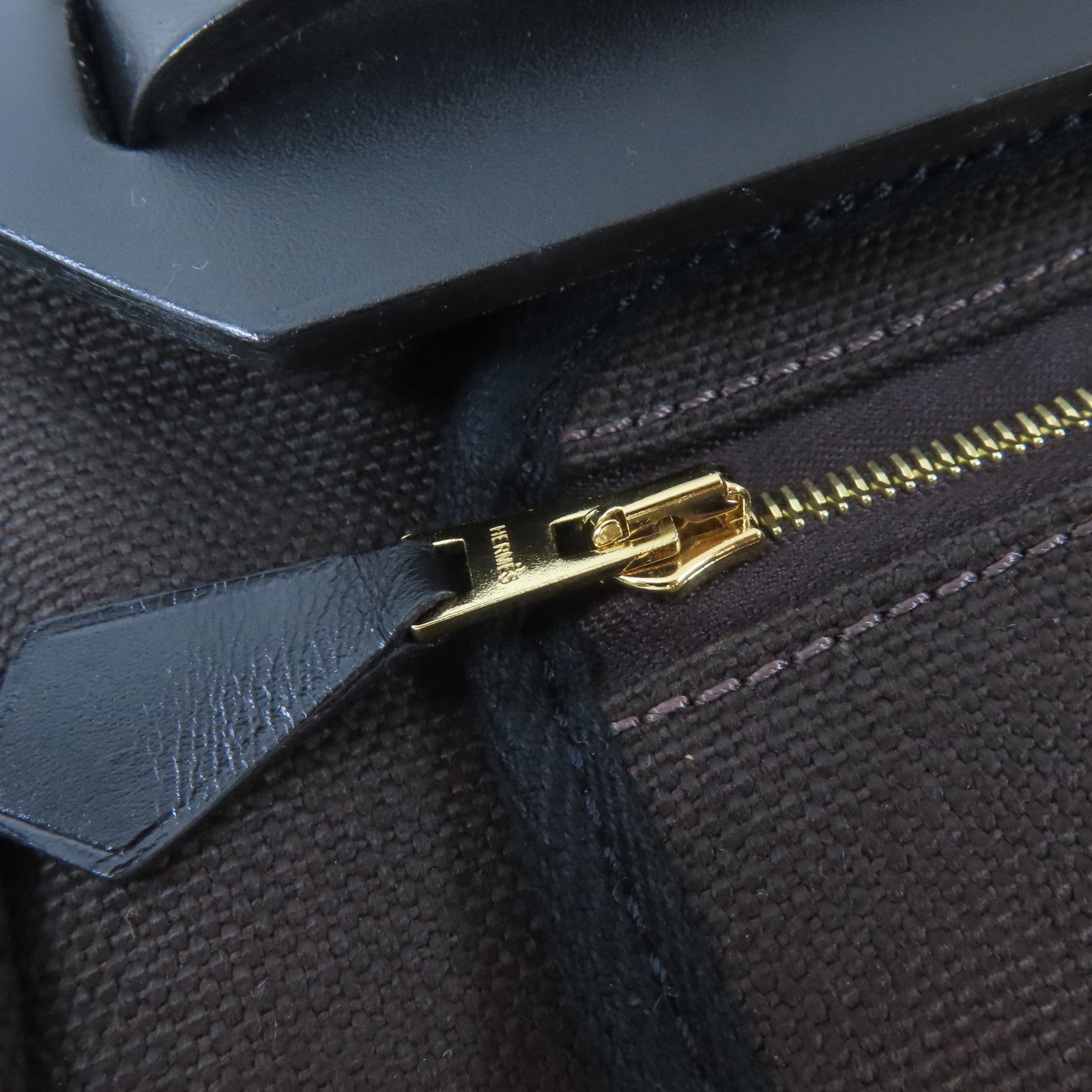 HERMES 帆布Herbag PM金扣手挽肩背兩用袋啡色