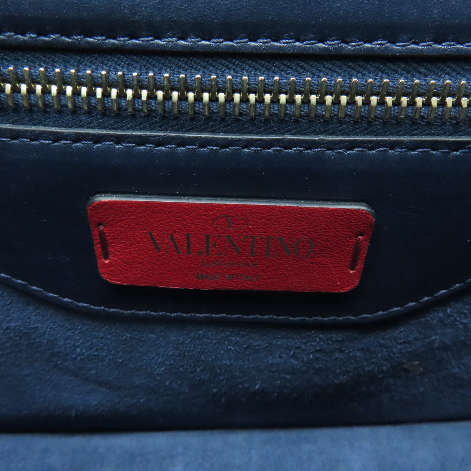 Valentino 【激減優惠】羊皮皮革Chain Shoulder金扣鏈帶肩背袋海軍藍色
