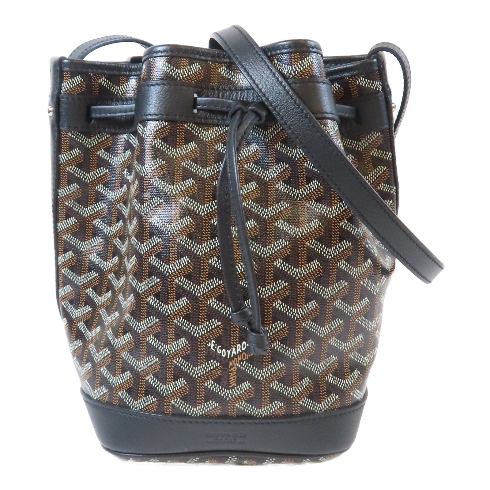 GOYARD 塗層帆布/牛皮皮革Petit Flot Bucket銀扣肩背袋黑色